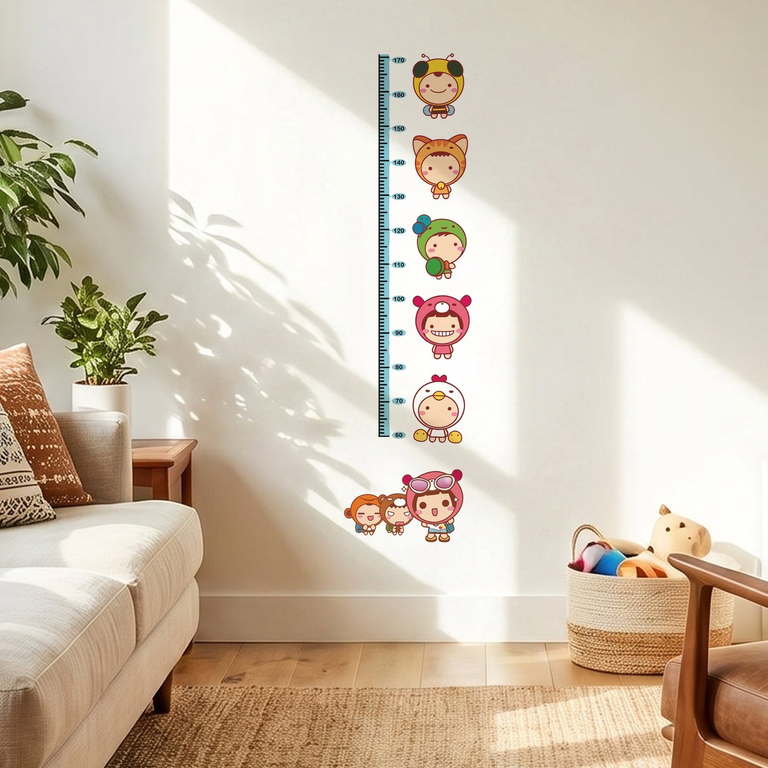 Ambiance Sticker Muurstickers, decoratieve zelfklevende groeimeter voor peuters Multi color