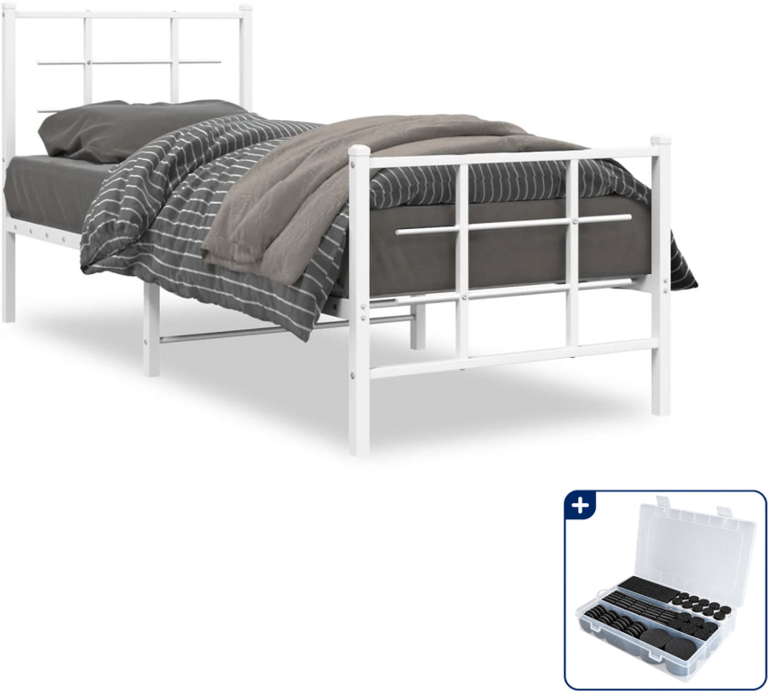 vidaXL bedframe - 75 x 190 cm - metaal - wit - Inclusief antikrasvilt 177-delig