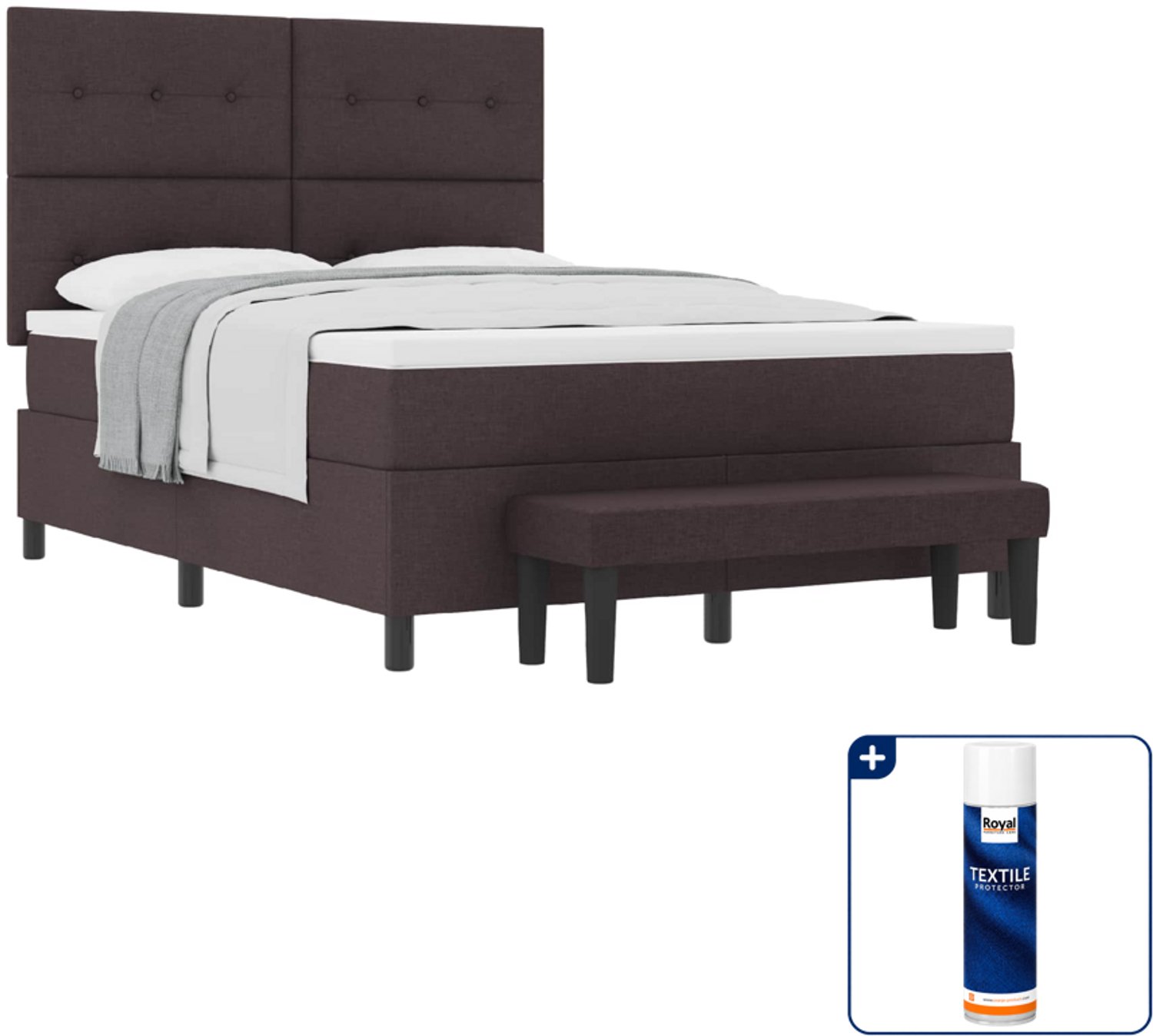 vidaXL boxspringbed Small double - 140 x 200 cm - donkerbruin - Inclusief textielbeschermer 500 ml Grijs