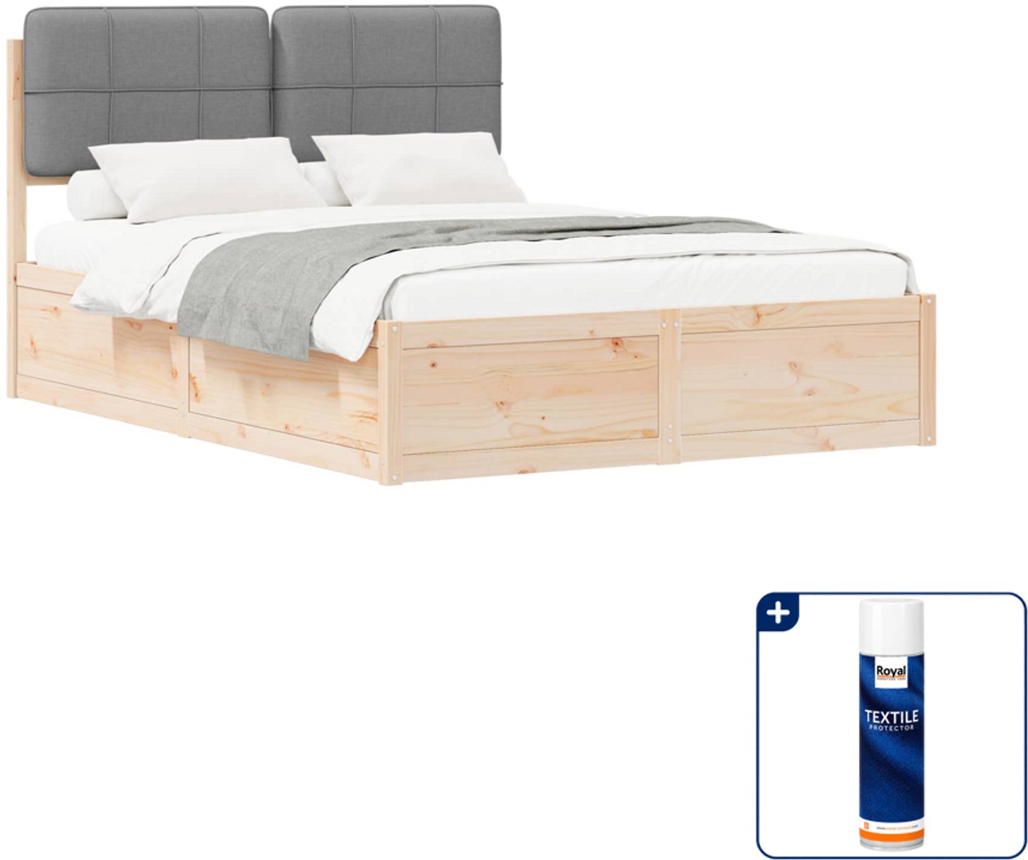 vidaXL bedframe - 135 x 190 cm - massief grenenhout - lichtgrijs - Inclusief textielbeschermer 500 ml Zwart