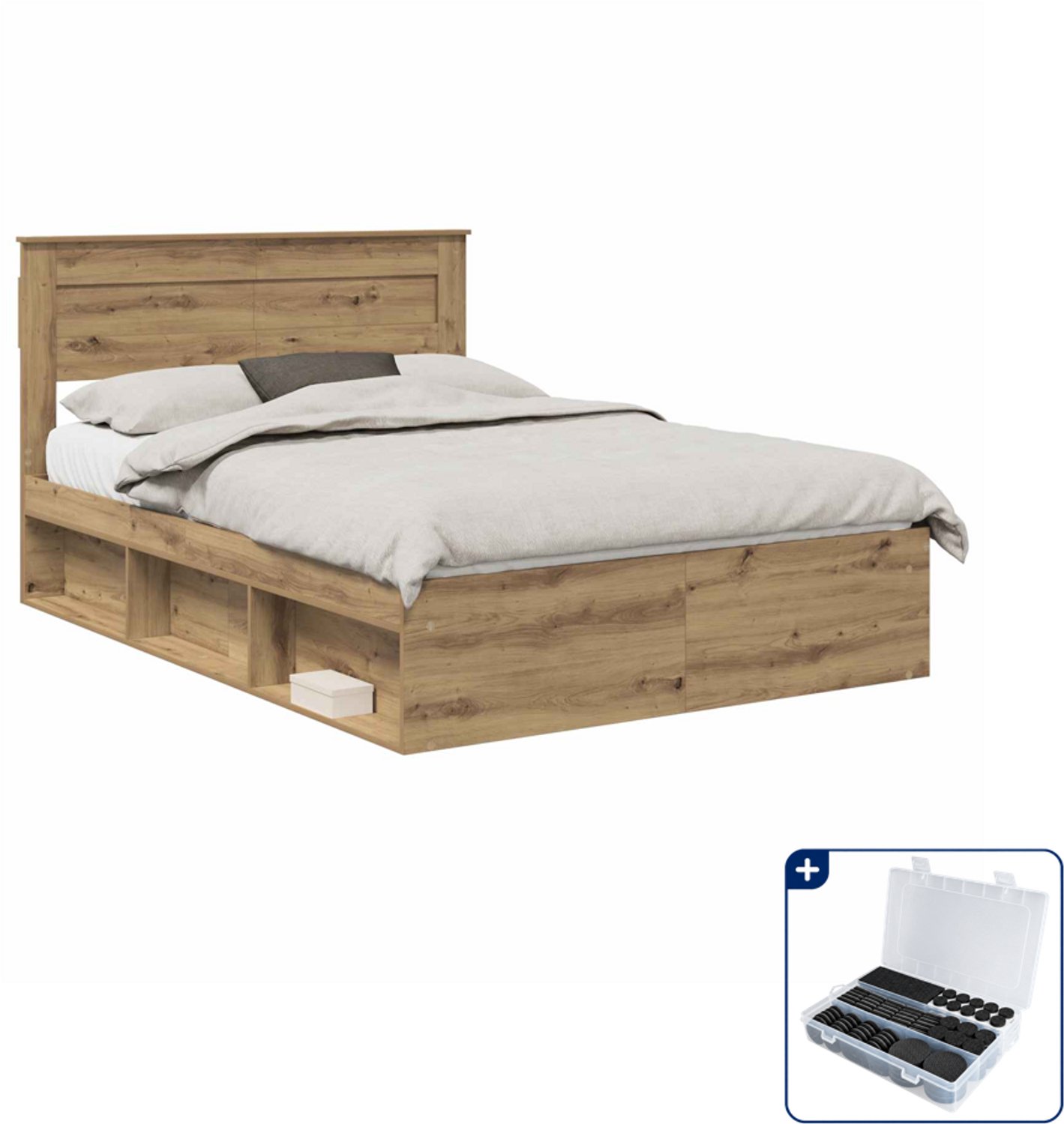 vidaXL bedframe - 140 x 190 cm - bewerkt hout - artisan eiken - Inclusief antikrasvilt 177-delig Zwart
