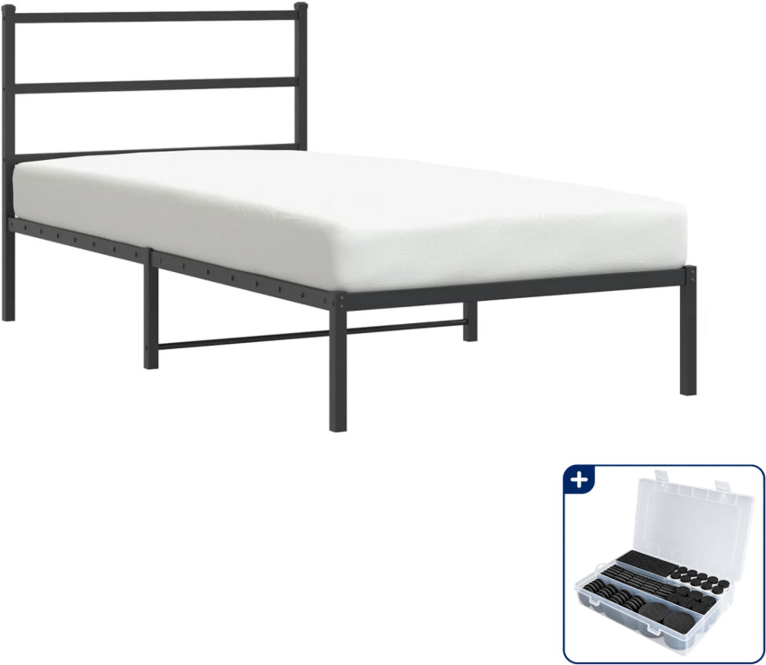 vidaXL bedframe - 107 x 203 cm - metaal - zwart - Inclusief antikrasvilt 177-delig