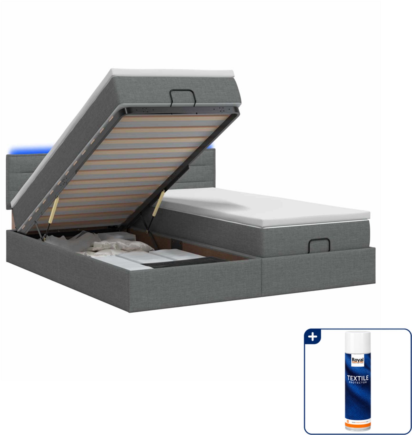 vidaXL queensize bed met matras en led - 160 x 200 cm - donkergrijs - Inclusief textielbeschermer 500 ml