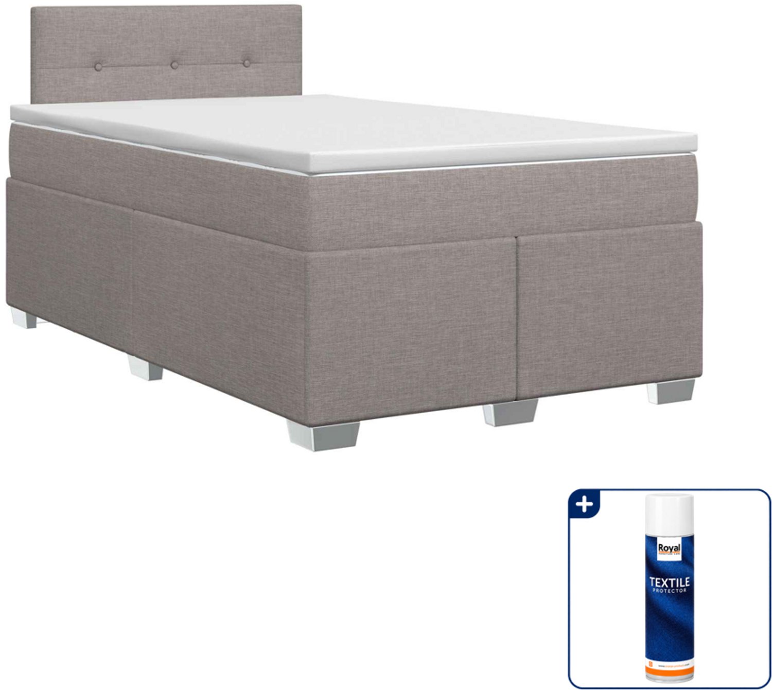 vidaXL boxspringbed met matras 120 x 190 cm - stof - taupe - Inclusief textielbeschermer 500 ml