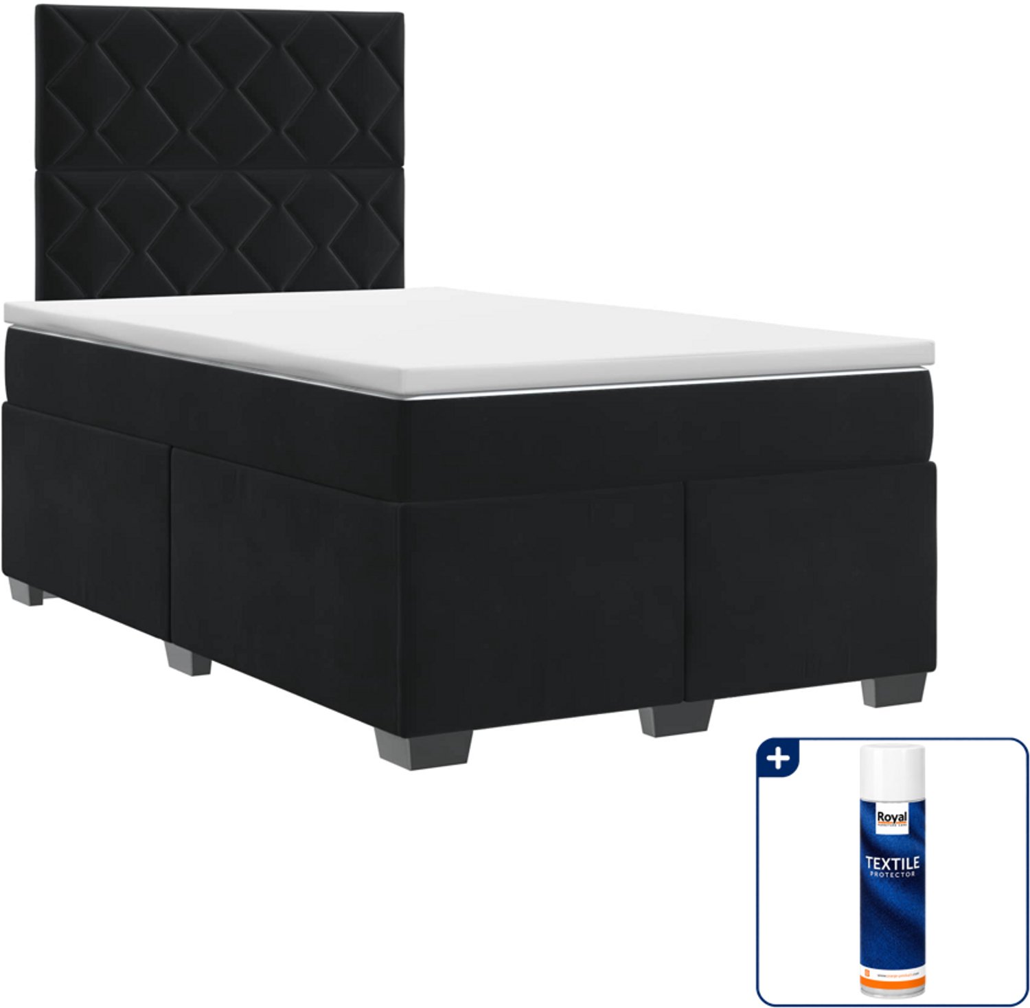 vidaXL boxspringbed met matras - 120 x 190 cm - fluweel - zwart - Inclusief textielbeschermer 500 ml
