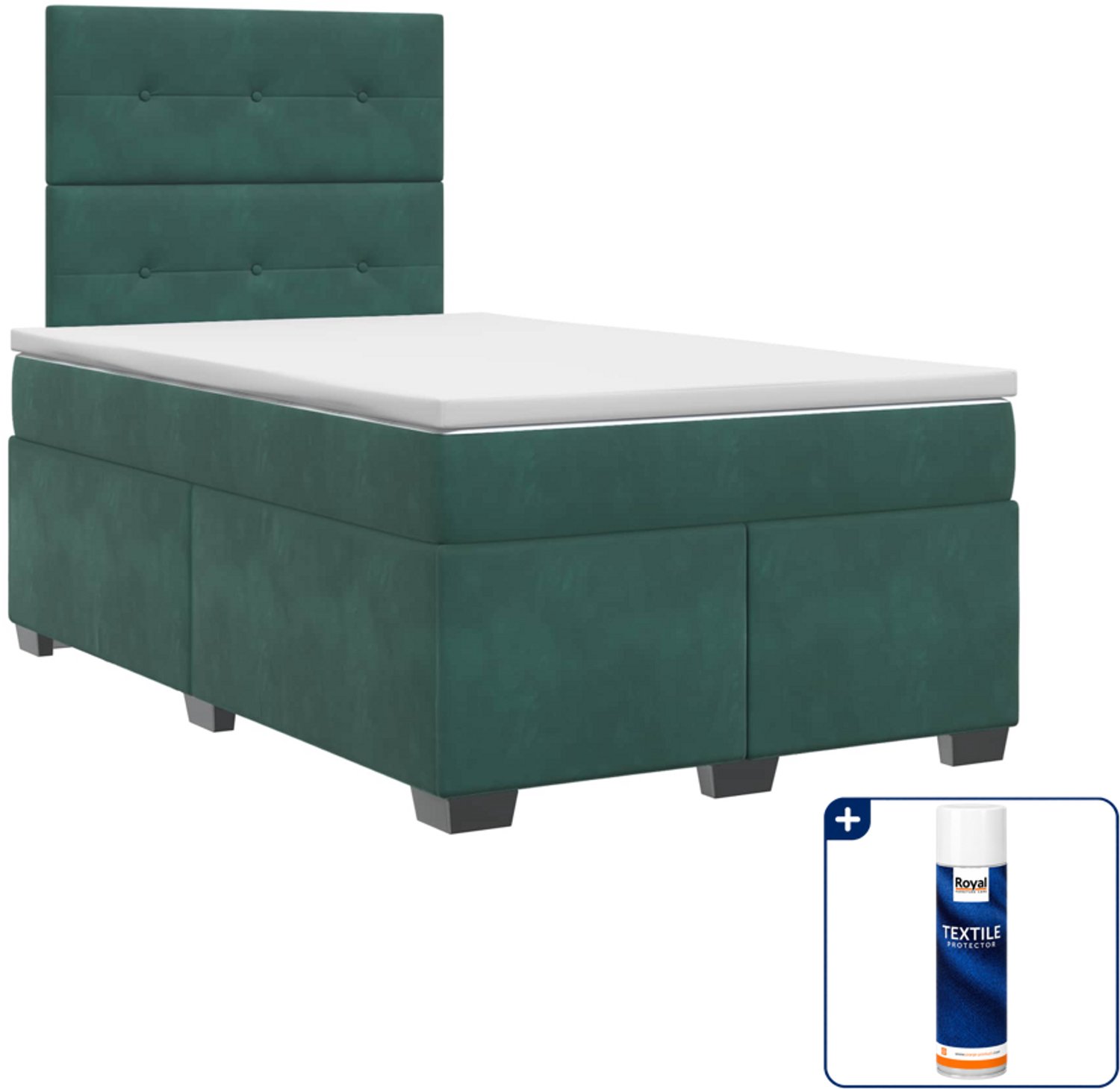 vidaXL Boxspringbed - 120 x 190 cm - fluweel - donkergroen - Inclusief textielbeschermer 500 ml