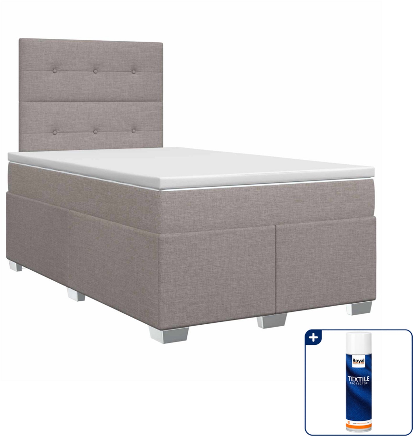 vidaXL boxspringbed - 120 x 200 cm - stof - taupe - Inclusief textielbeschermer 500 ml