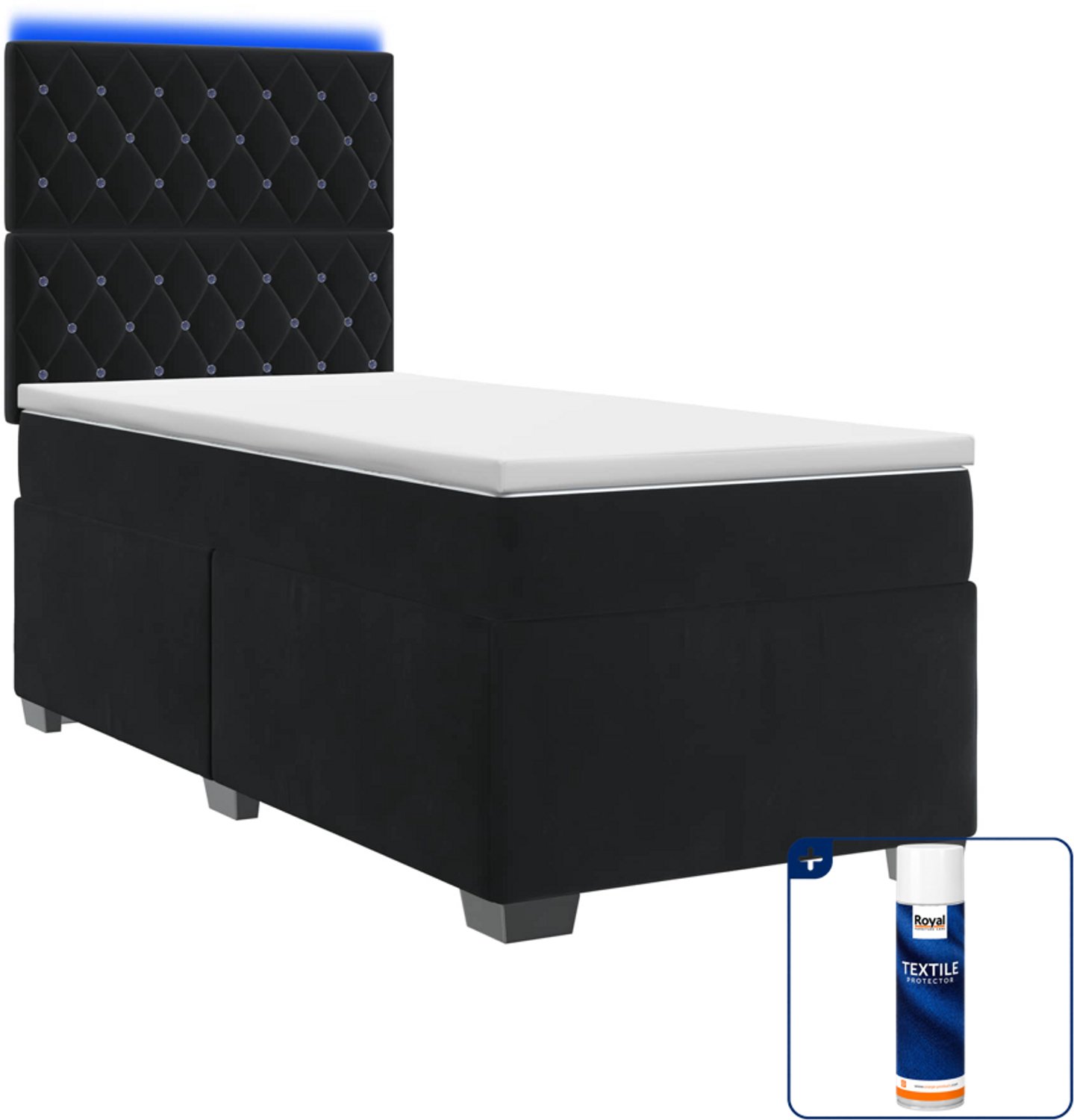 vidaXL boxspringbed met matras - 100 x 200 cm - fluweel - zwart - Inclusief textielbeschermer 500 ml