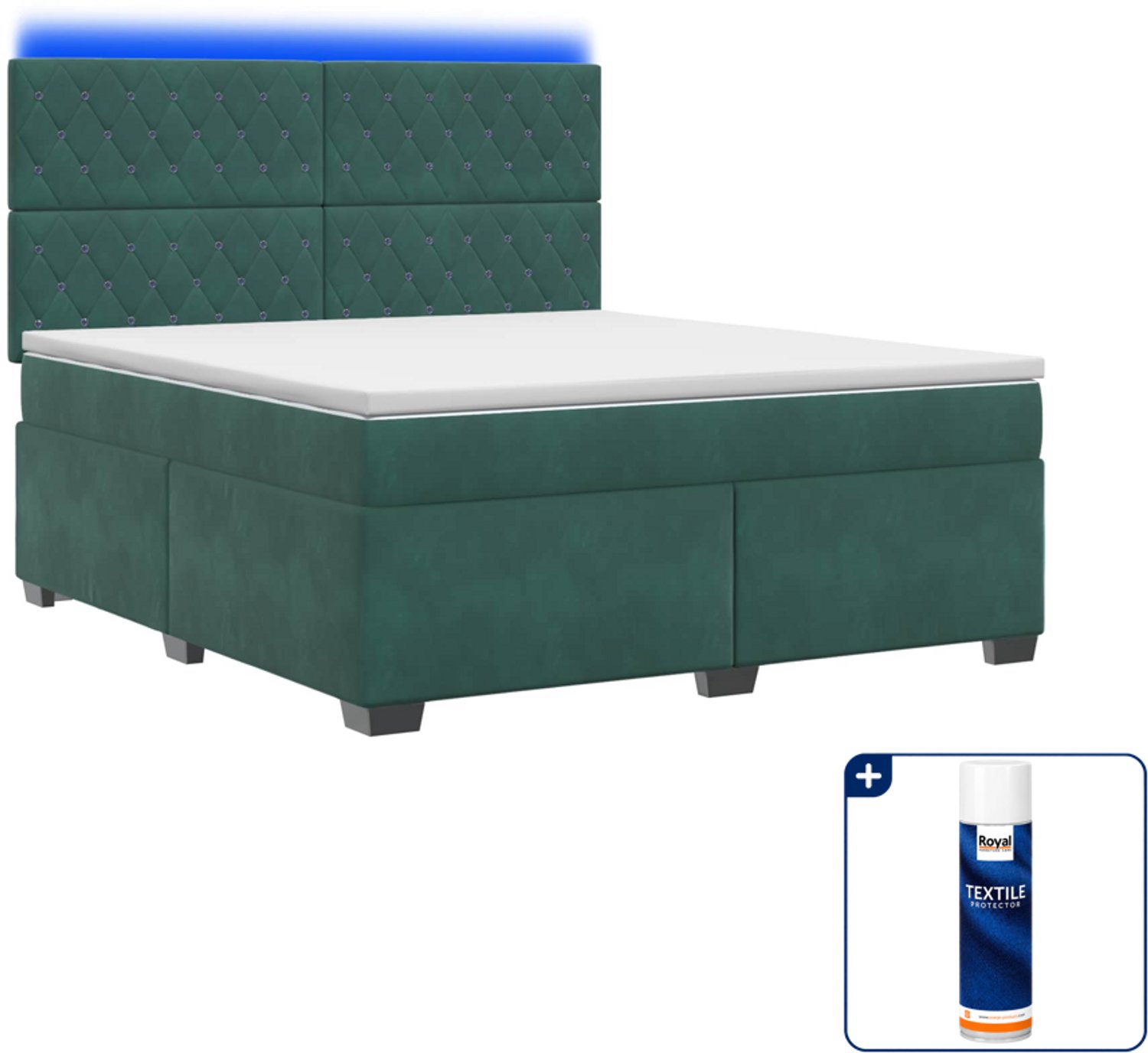 vidaXL Boxspringbed met matras - 140 x 190 cm - fluweel - donkergroen - Inclusief textielbeschermer 500 ml