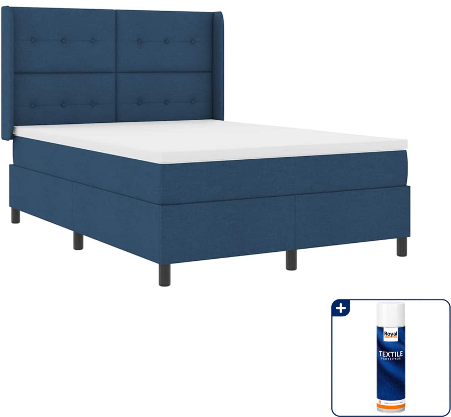 vidaXL boxspring Queensize - 160 x 200 cm - blauw - Inclusief textielbeschermer 500 ml