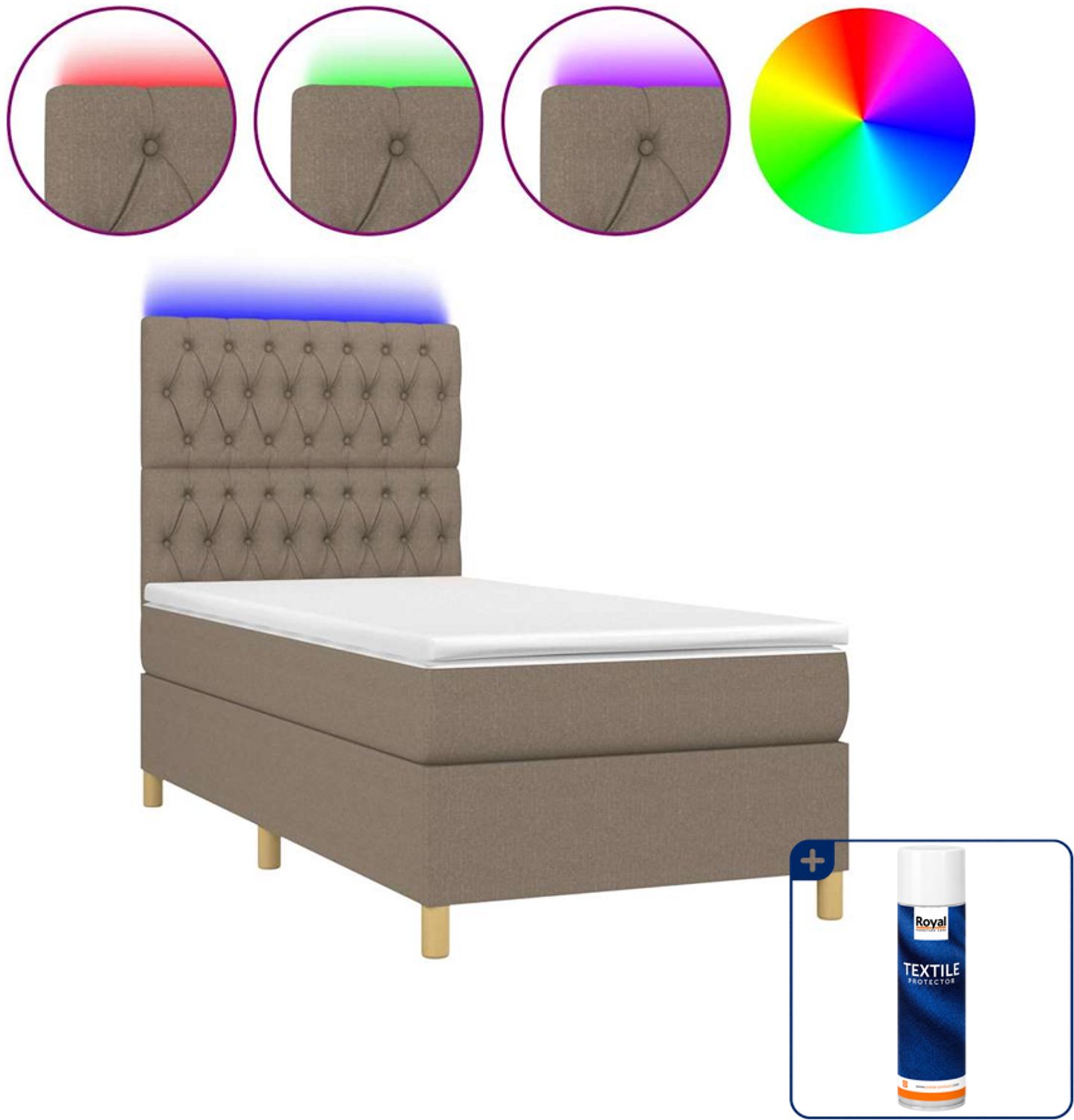 vidaXL boxspring met matras en LED - 80 x 200 cm - taupe - Inclusief textielbeschermer 500 ml