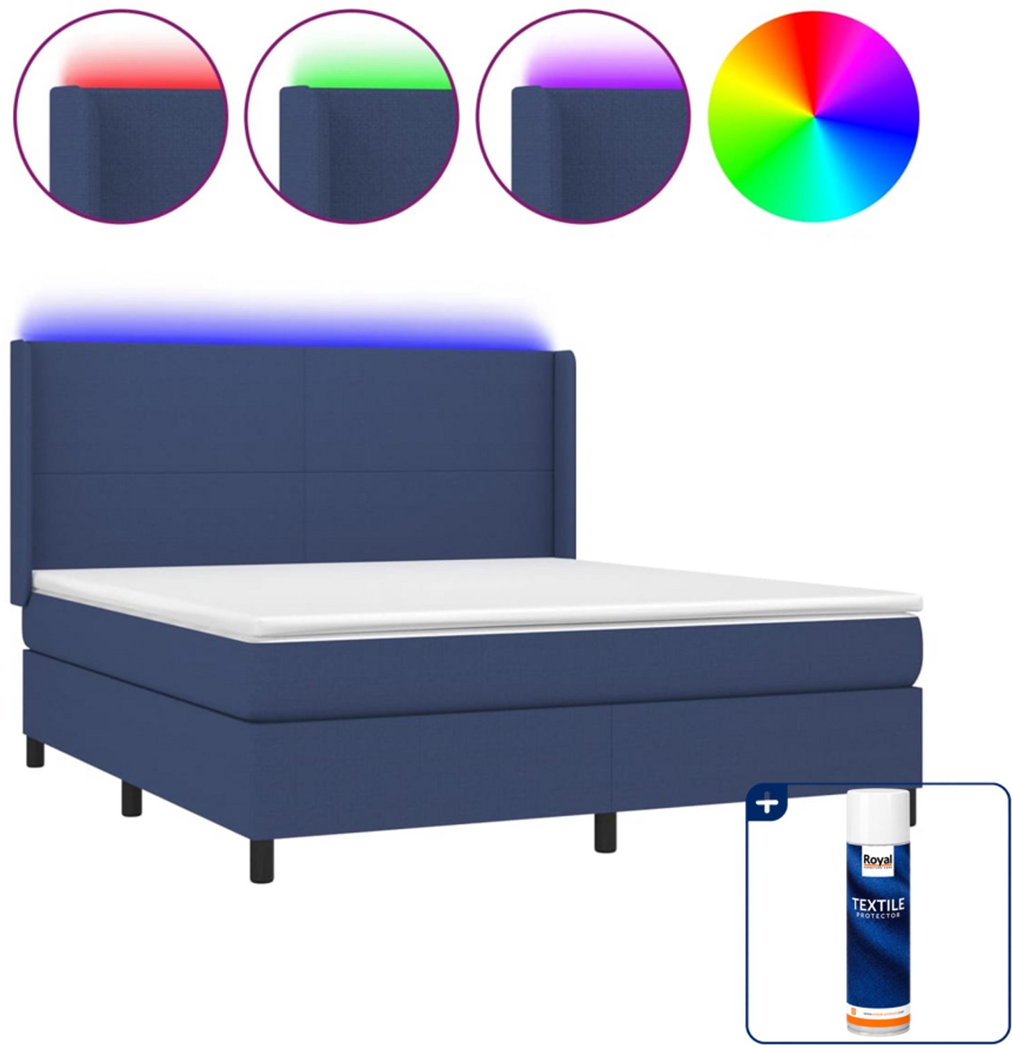 vidaXL Boxspring Kingsize - 180 x 200 cm - blauw - Inclusief textielbeschermer 500 ml