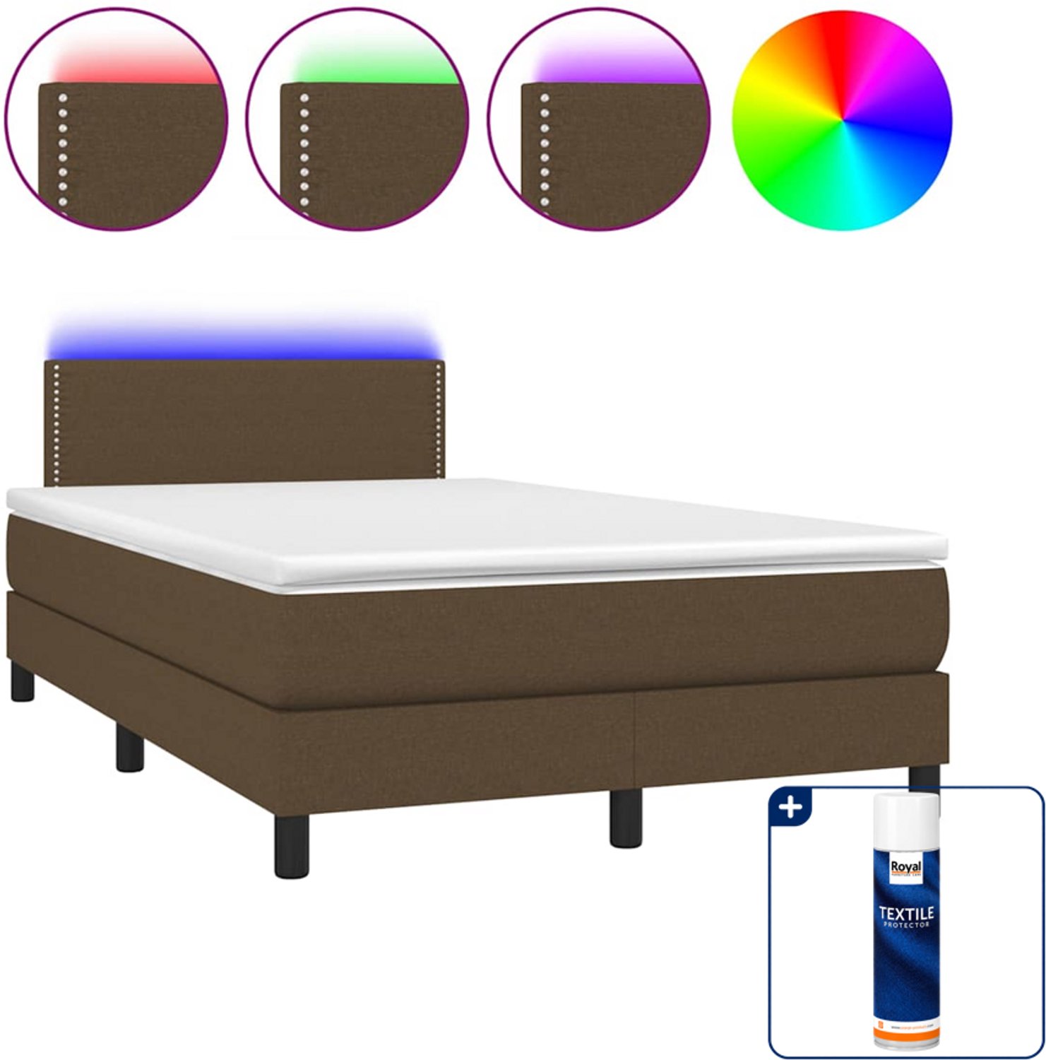 vidaXL boxspring met matras en LED - 120 x 200 cm - donkerbruin - Inclusief textielbeschermer 500 ml