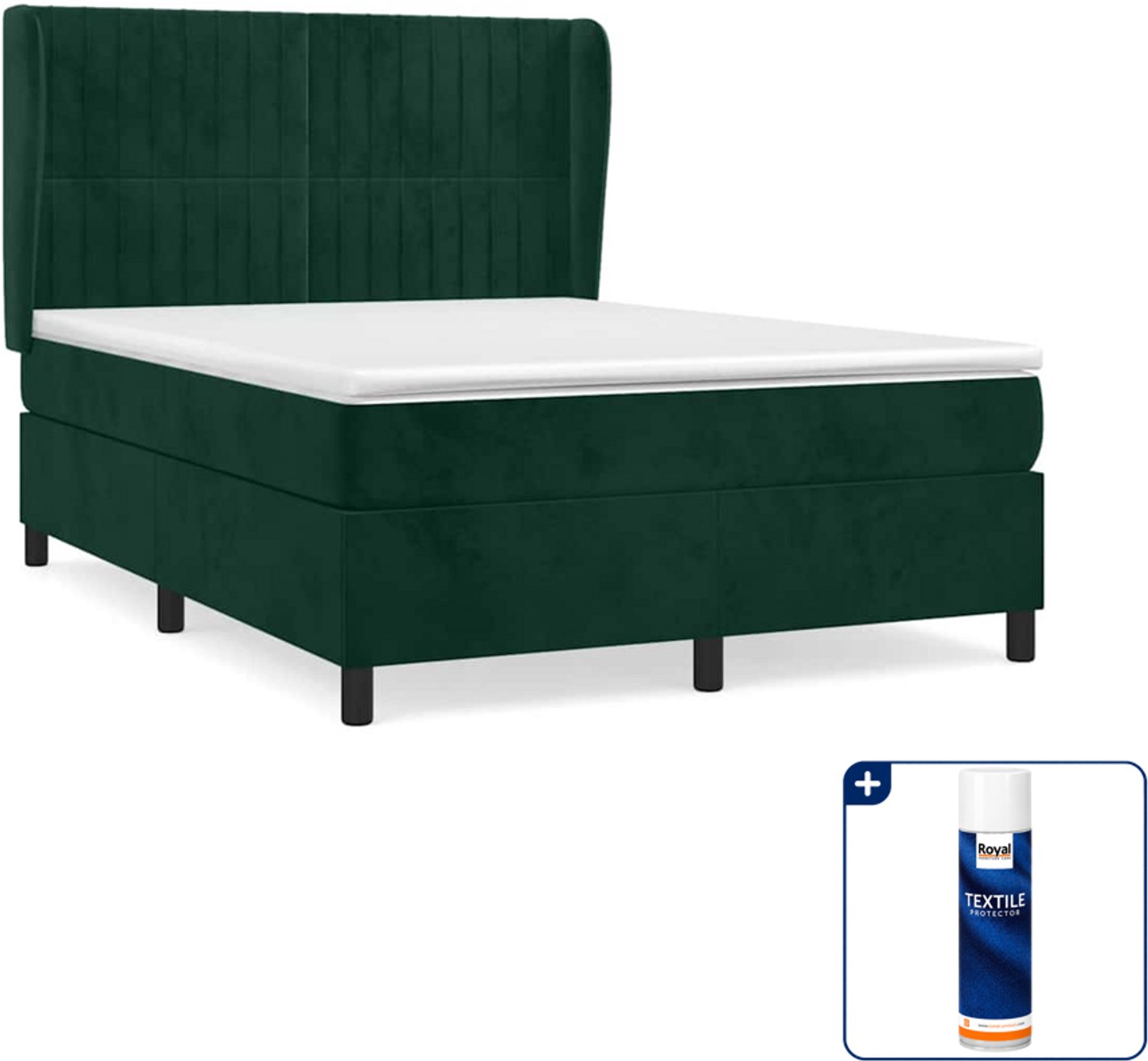 vidaXL boxspring - Small double - 140 x 200 cm - fluweel - donkergroen - Inclusief textielbeschermer 500 ml