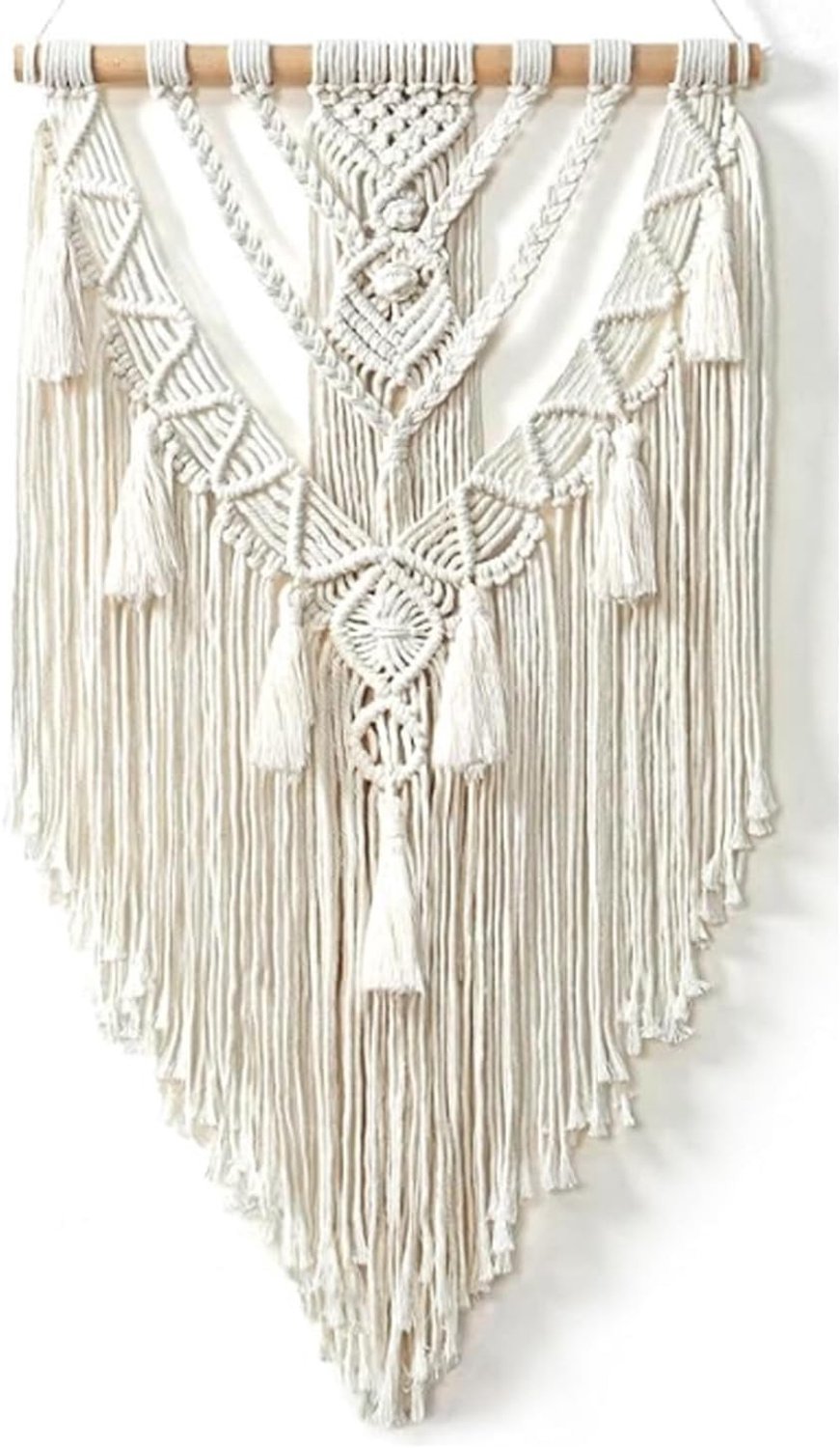 Macramé Wandtapijt in Boho Stijl met Driftwood en Franje voor Balcon en Interieurdecoratie (Crème)