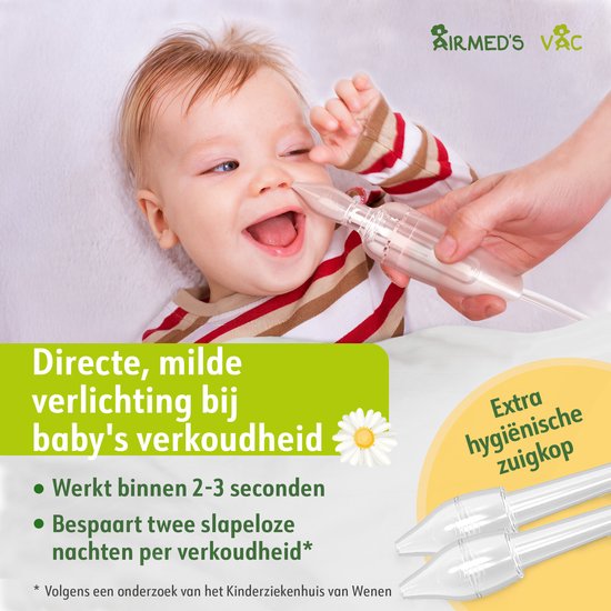 Airmed’s Vac neuszuiger voor baby en peuter – Vanaf geboorte – Met zuigkrachtbegrenzing – Voor aansluiting op stofzuiger — afbeelding 3