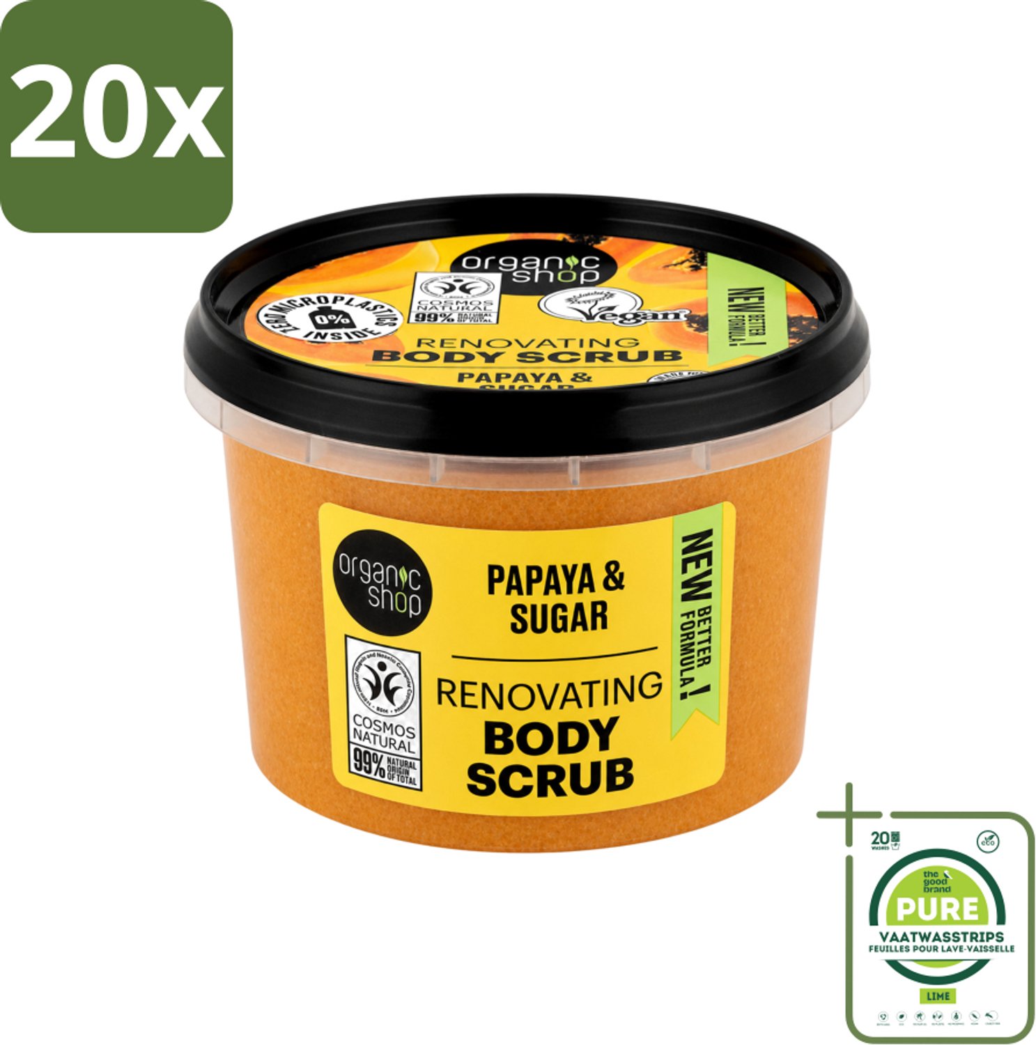20 x Organic Shop - Body Scrub Papaya - Exfoliërend en Hydraterend - 250 ml - Grootverpakking - Vaatwasstrips - Bodyscrub Papaya - Exfoliatie Huid - Natuurlijke Huidverzorging - Huidhydratatie - Papaya Enzymen
