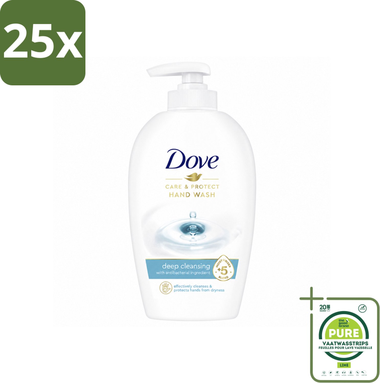 25 x Dove Handzeep - Care & Protect - Diep Reinigend - 250 ml - Grootverpakking - Vaatwasstrips - Handzeep - Handverzorging - Hydraterende Handzeep - Handen Verzorgen - Handen Wassen