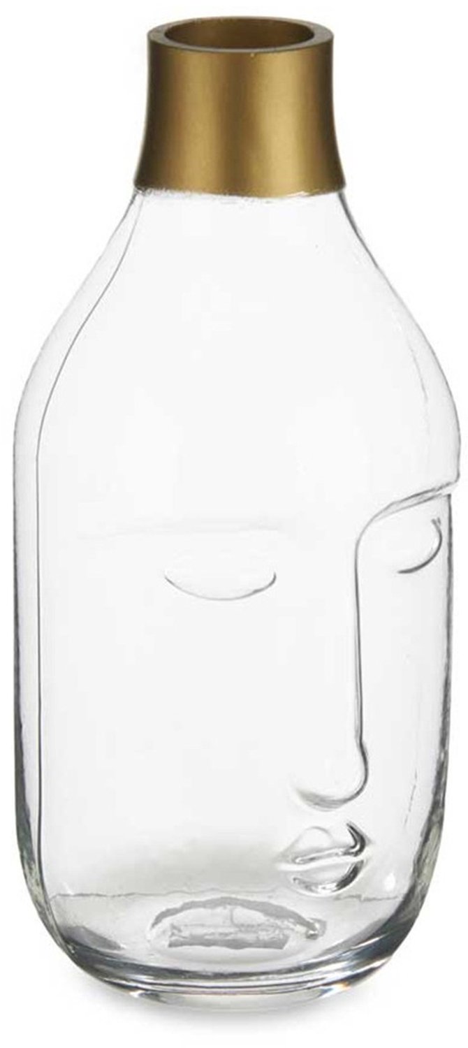 Giftdecor Bloemenvaas Crystal Face - luxe deco glas - helder transparant - 11 x 24 cm - gouden top