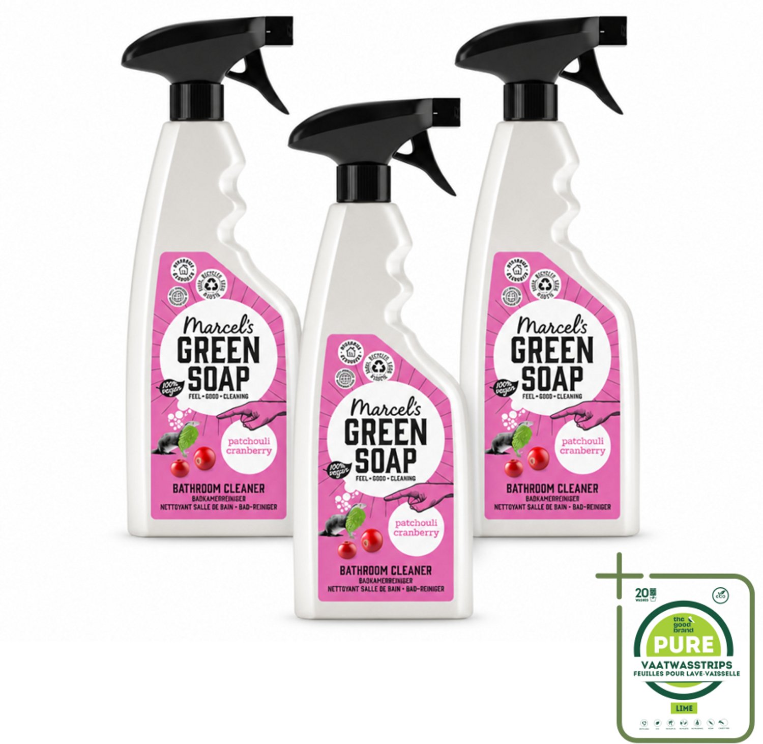 3 x Marcel's Green Soap - Badkamerreiniger - Patchouli & Cranberry - Krachtige werking - 500 ml - Grootverpakking - Badkamerreiniger - Zeepresten Verwijderen - Kalkaanslag Verwijderen - Milieuvriendelijke Reiniger - Vegan Badkamerreiniger