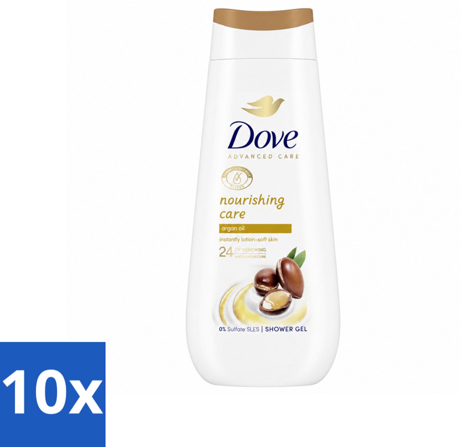 10 x Dove Douchecrème - Nourishing Care - Arganolie - 225 ml - Voordeelverpakking - 10 stuks
