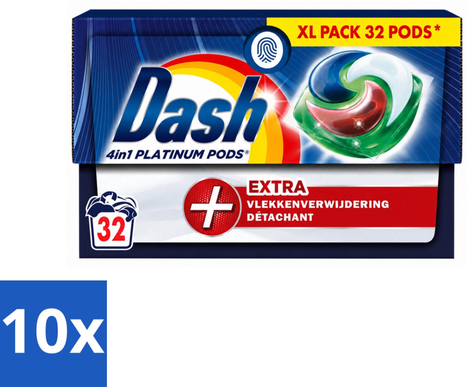 10 x Dash - 4in1 Pods +Extra Vlekkenverwijderaar - Wasmiddelcapsules - Intensieve Reiniging - 32 Wasbeurten - Voordeelverpakking - 10 stuks