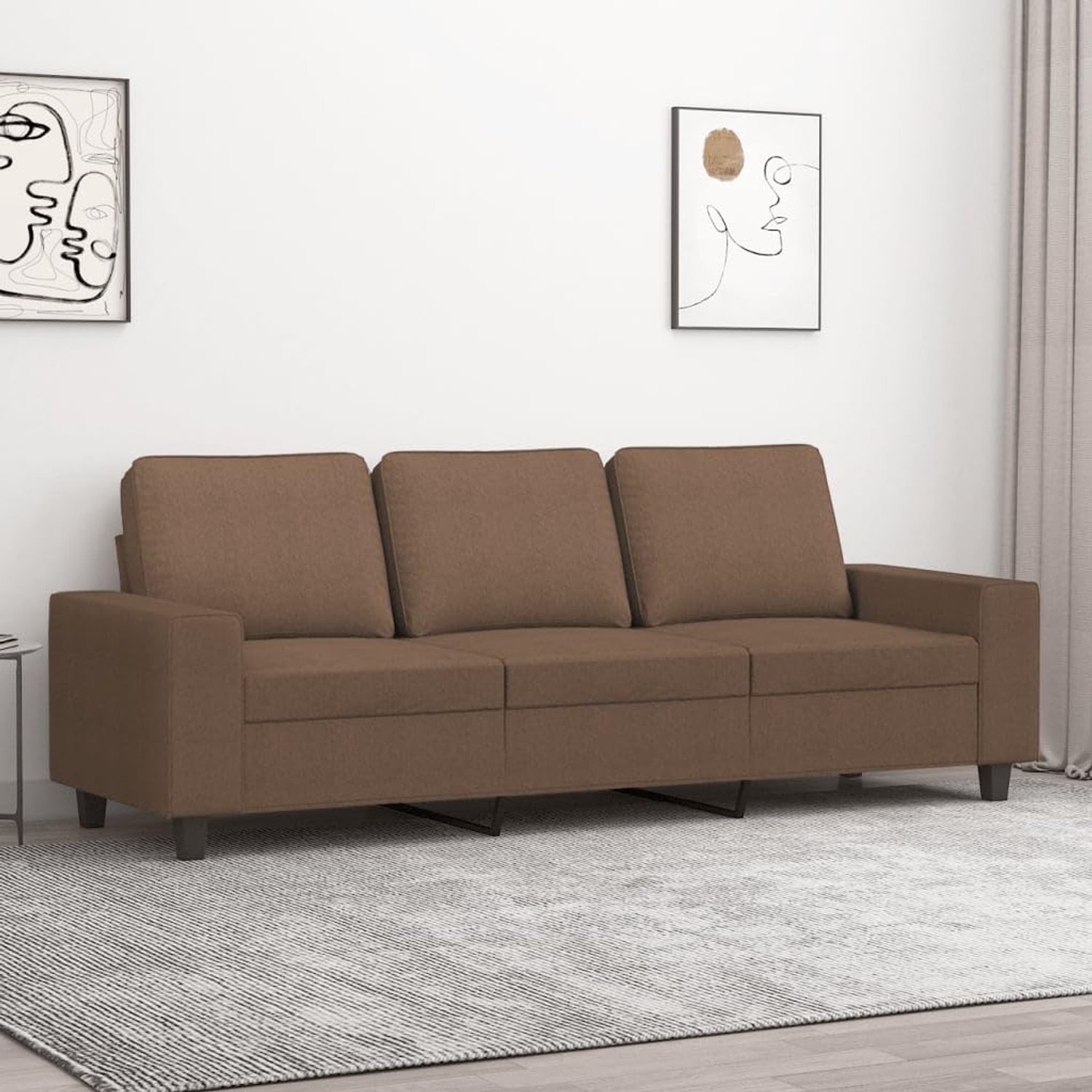 Bruin 3-zits sofa 180 cm stoffen bekleding modern design met robuust metalen frame voor duurzame stabiliteit en comfortabel zitcomfort
