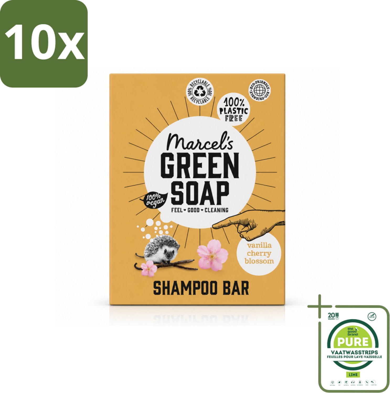 10 x Marcel's Green Soap - Shampoobar - Vanilla & Cherry Blossom - Versterkt & verzorgt - 90 gr - Grootverpakking - Vaatwasstrips - Shampoobar - Natuurlijke Shampoo - Biologisch Afbreekbaar - Vegan Shampoo - Plasticvrij