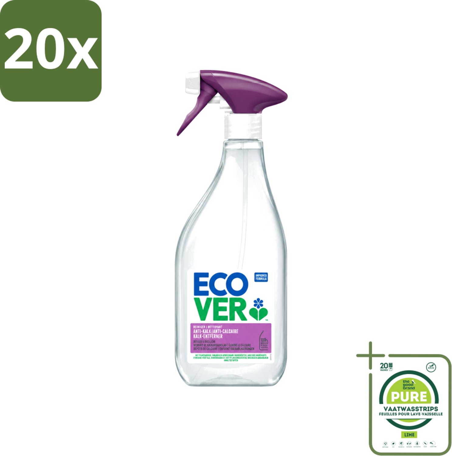20 x Ecover - Kalkreiniger - Bessen & Basilicum - 500 ml - Grootverpakking - Vaatwasstrips - Kalkverwijderen - Kalkaanslag - Reiniger - Natuurlijke Reiniger - Ecologische Reiniger
