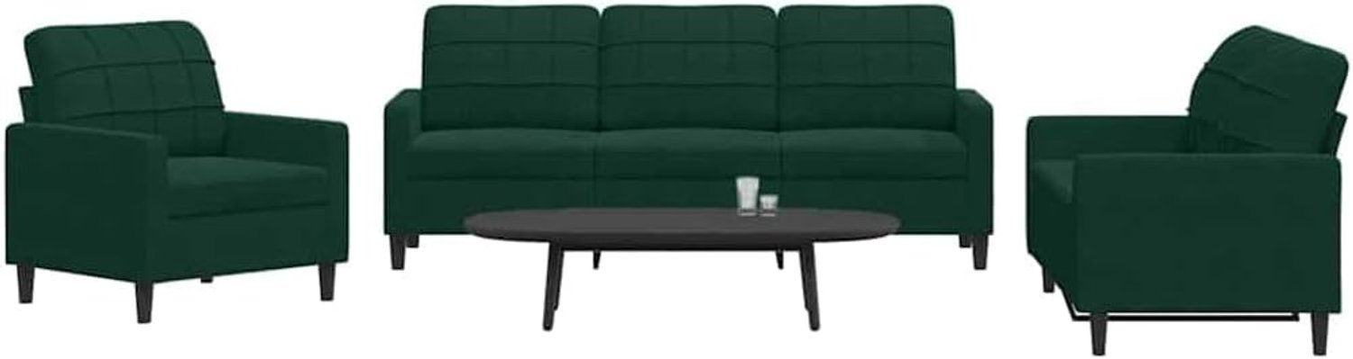 3-delige bankset met kussen, donkergroen fluweel, zachte velours sofa set met metalen frame voor woonkamer, comfortabele bekleding en modern design