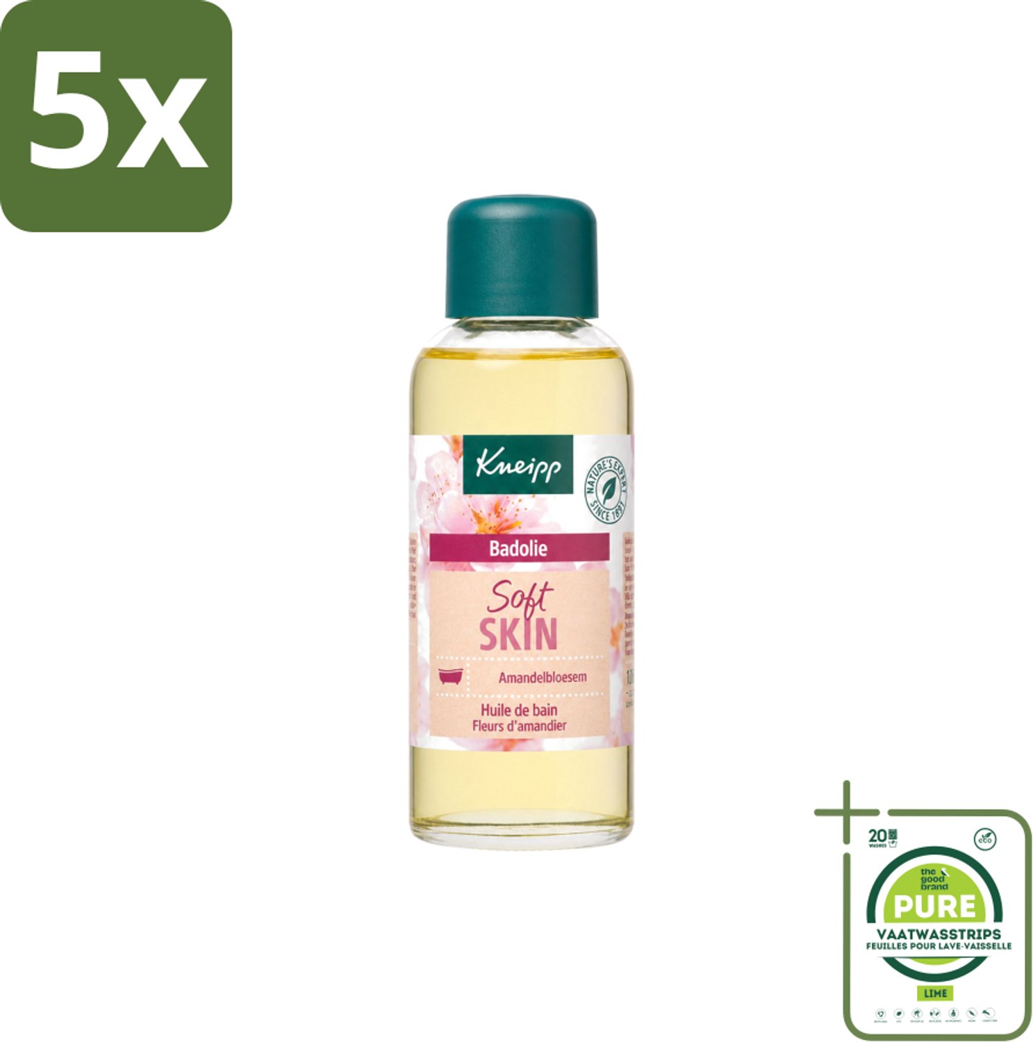 5 x Kneipp - Badolie - Amandelbloesem - Voor droge en gevoelige huid - 100 ml - Grootverpakking - Vaatwasstrips - Badolie - Droge Huid - Gevoelige Huid - Amandelolie - Huidverzorging