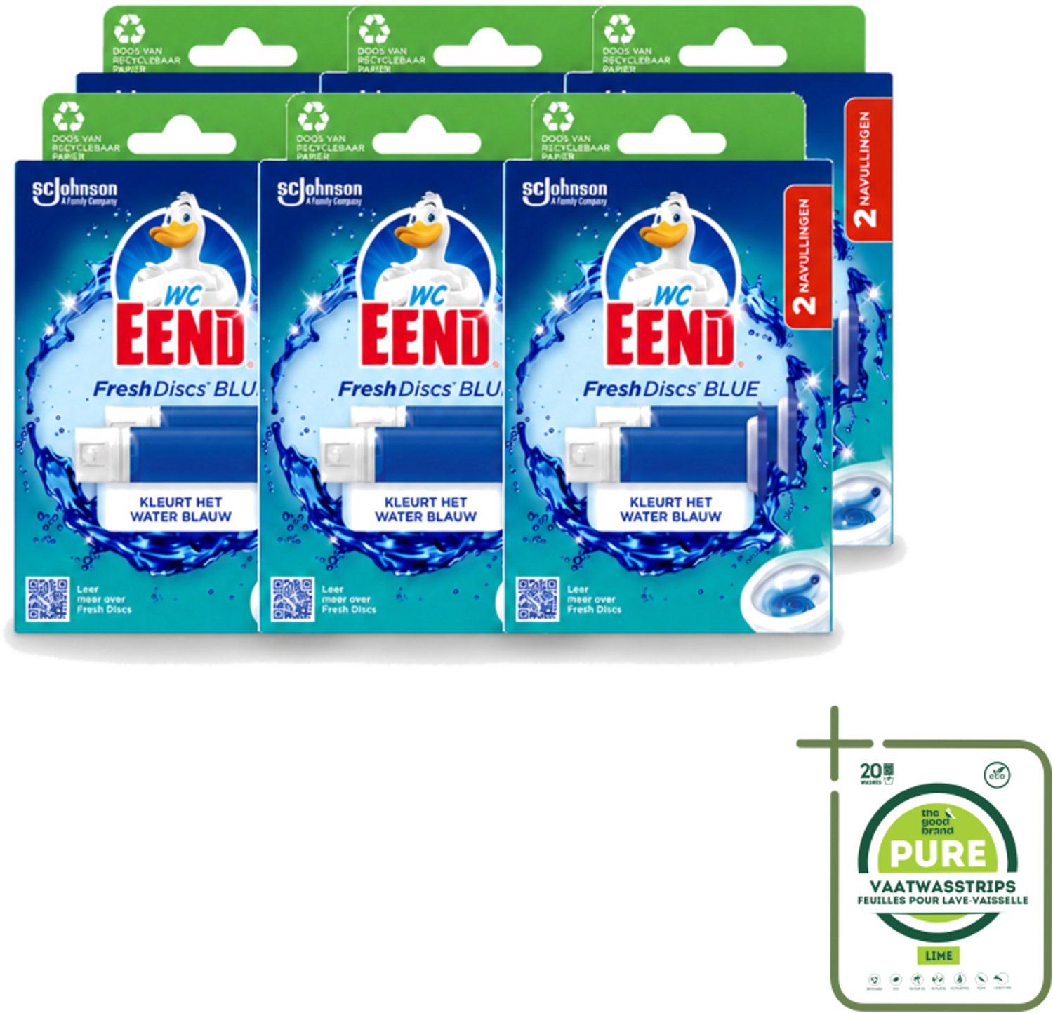 6 x WC Eend - Fresh Discs Coloring Blue - Duo Navulling - Kleurt Water Blauw & Verfrist - 72 ml - Grootverpakking - Vaatwasstrips - Toiletgel - Toiletverzorging - Toilet Reinigen - Toilet Hygiëne - Toilet Frisheid
