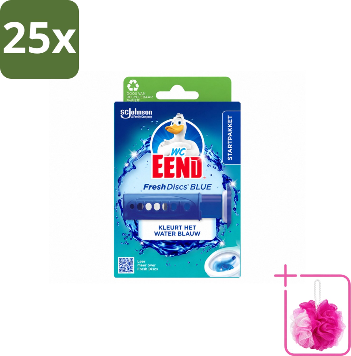 25 x WC Eend – Fresh Discs – Houder + Navulling – Coloring Blue – 36 ml - Bulkverpakking - Toilet reinigen - Douchemop - Toilet hygiëne