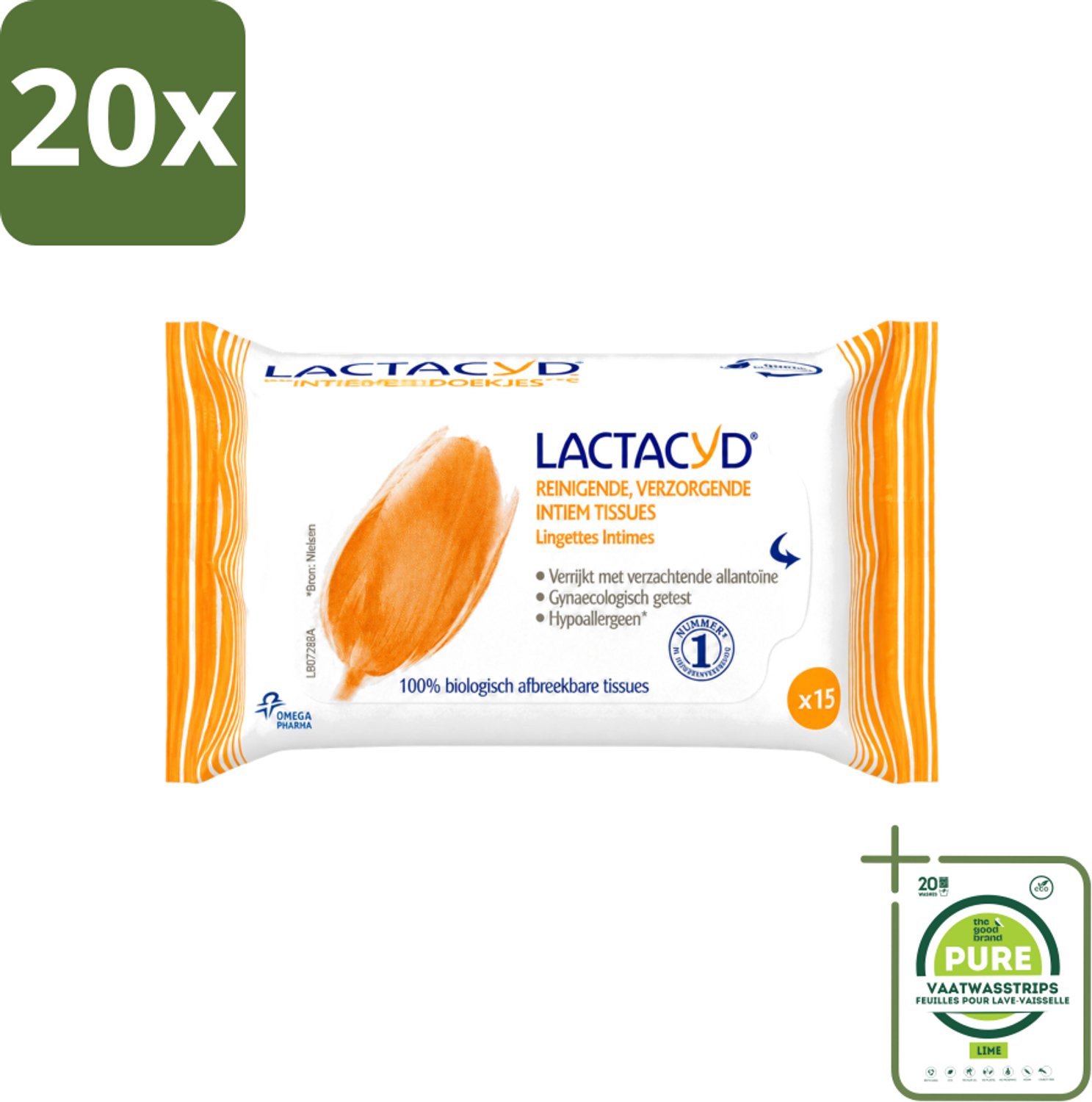 20 x Lactacyd Classic - Intieme Doekjes - Reinigend - Biologisch Afbreekbaar - 15 Doekjes - Grootverpakking - Vaatwasstrips - Intieme Doekjes - Reiniging Intieme Zone - Biologisch Afbreekbaar - Allantoïne - Melkzuur