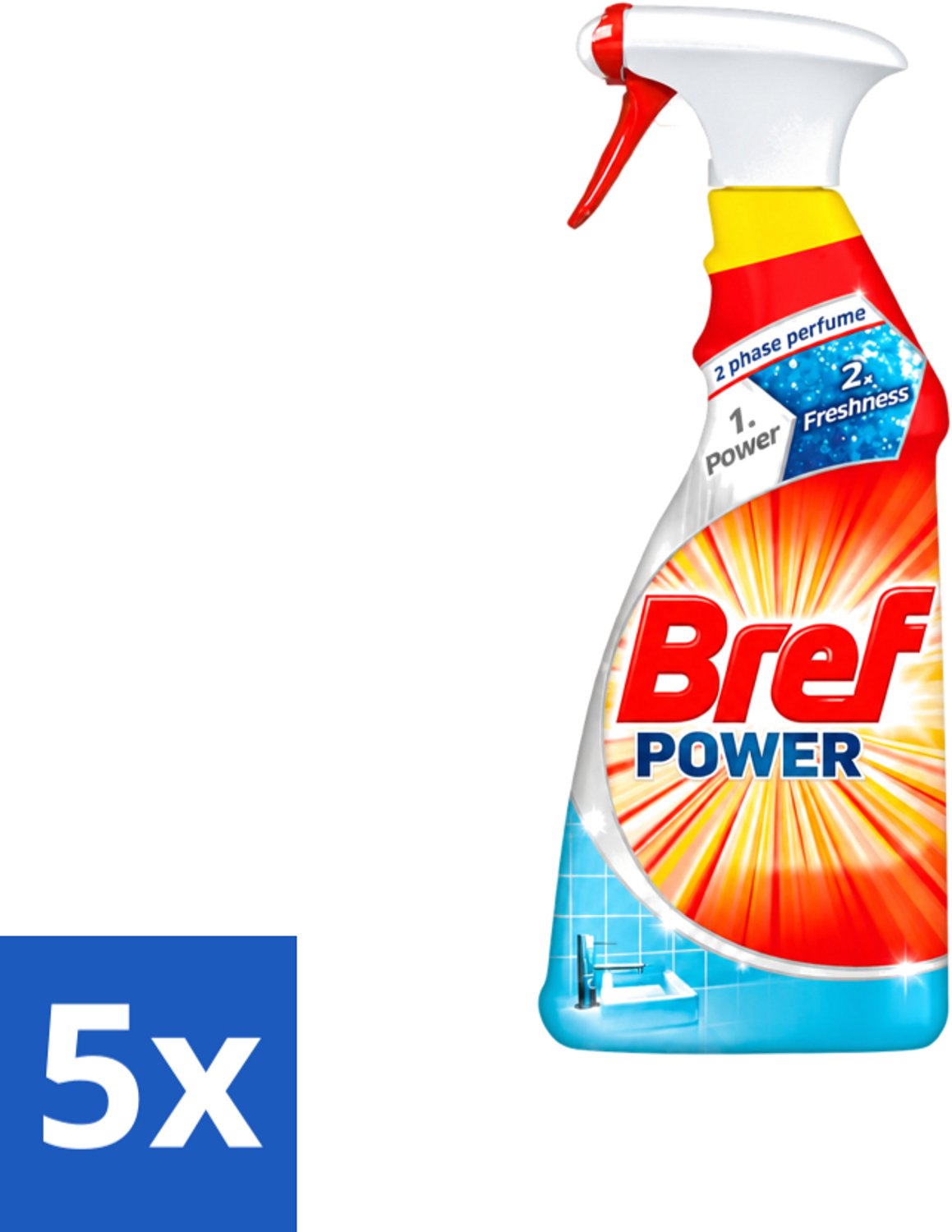 5 x Bref Power - Badkamerreiniger - Spray - Anti-Kalk & Vuil - Fris - 750 ml - Voordeelverpakking - 5 stuks