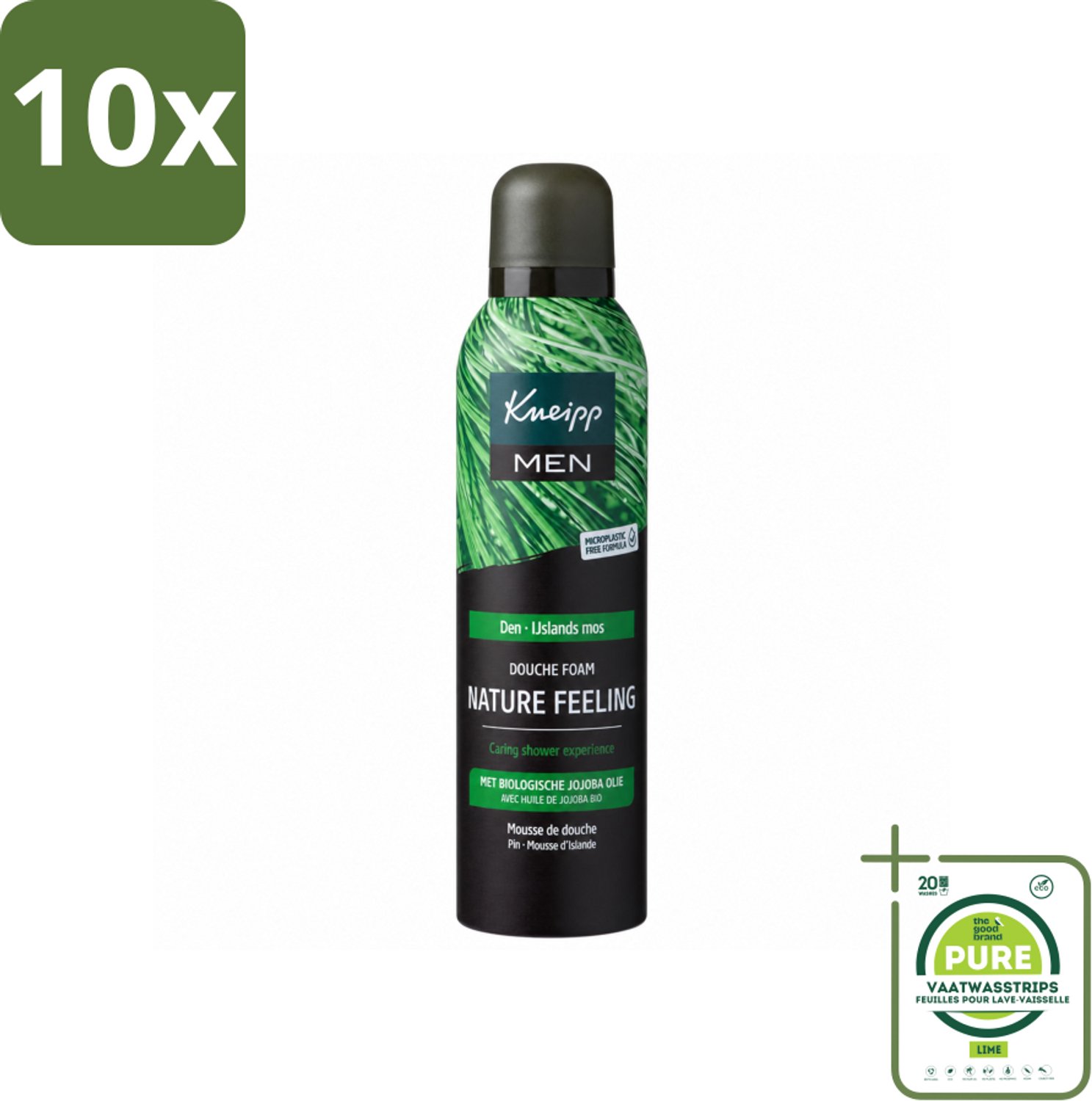10 x Kneipp – Men Nature Feeling – Douche Foam – Frisse Dennengeur – 200 ml - Grootverpakking - Vaatwasstrips - Douche Foam - Natuurlijke Douche - Verkwikkende Douche - Scheerschuim - Huid Verzorging