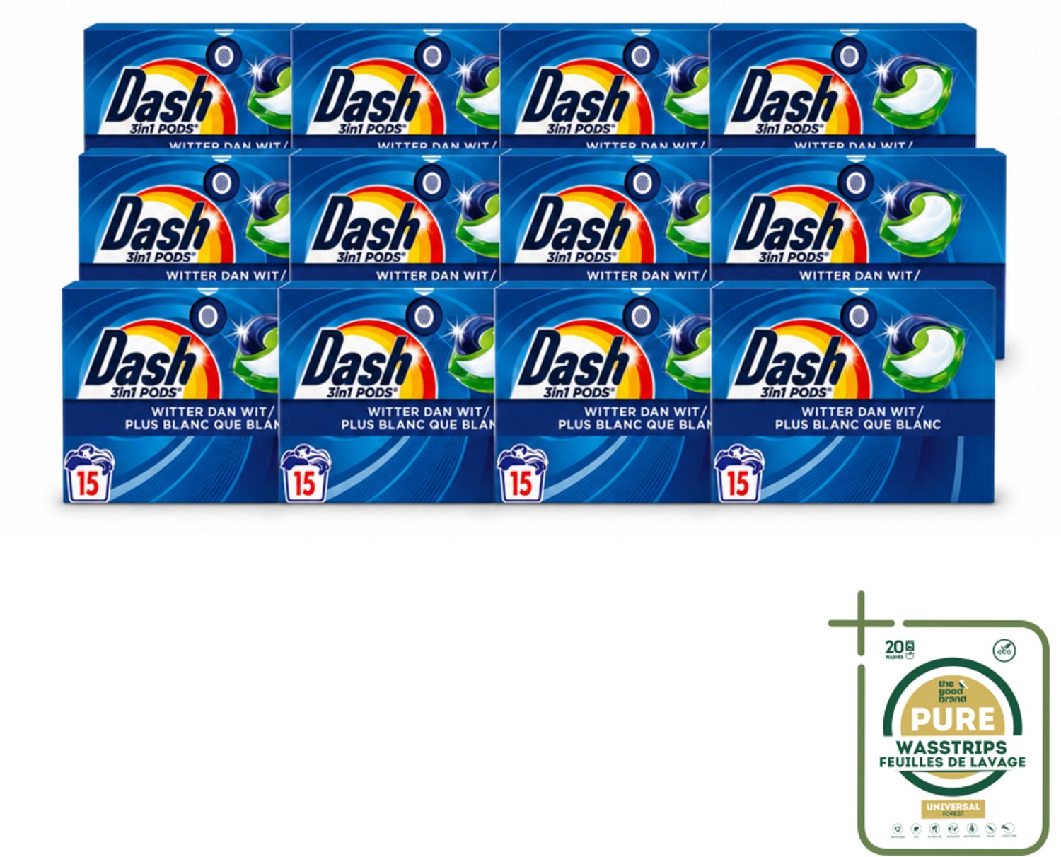 12 x Dash – Wasmiddelcapsules – 3in1 Pods Original – 15 capsules - Wasstrips - Wasmiddelcapsules - Witte Was - Vlekken Verwijderen - Frisse Was - 3 In 1 Wasmiddel
