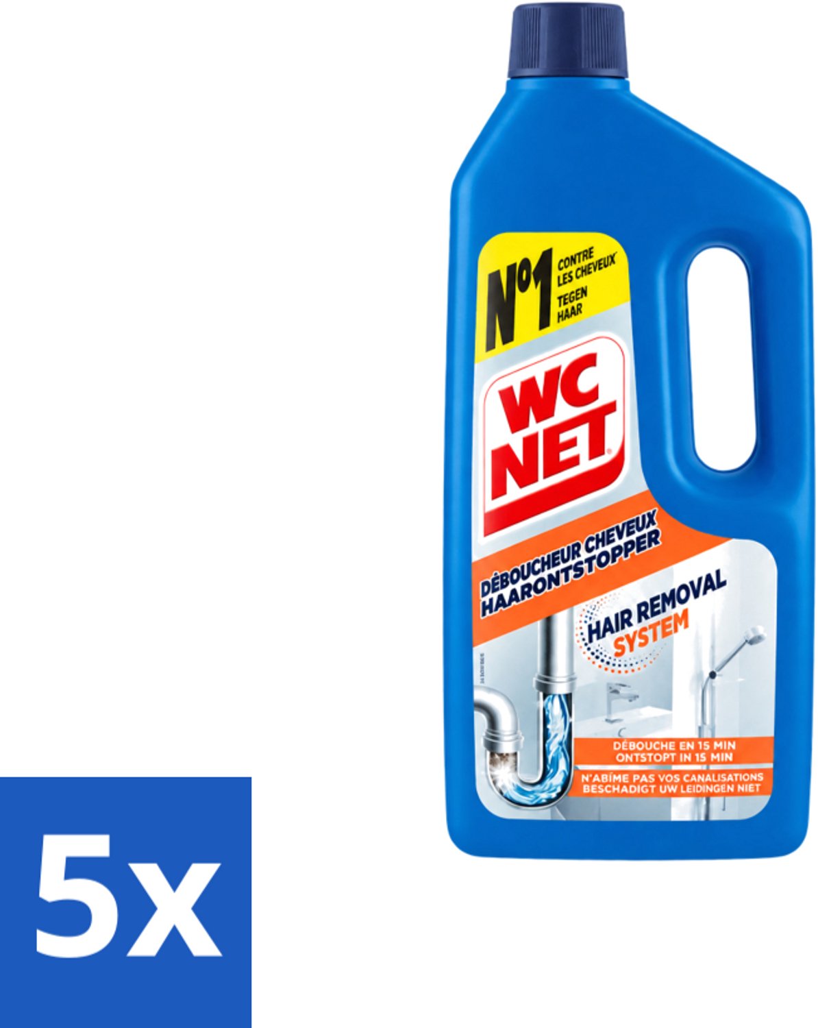 5 x WC Net - Haarontstopper - Onschadelijk Voor Leidingen - 1L - Voordeelverpakking - 5 stuks
