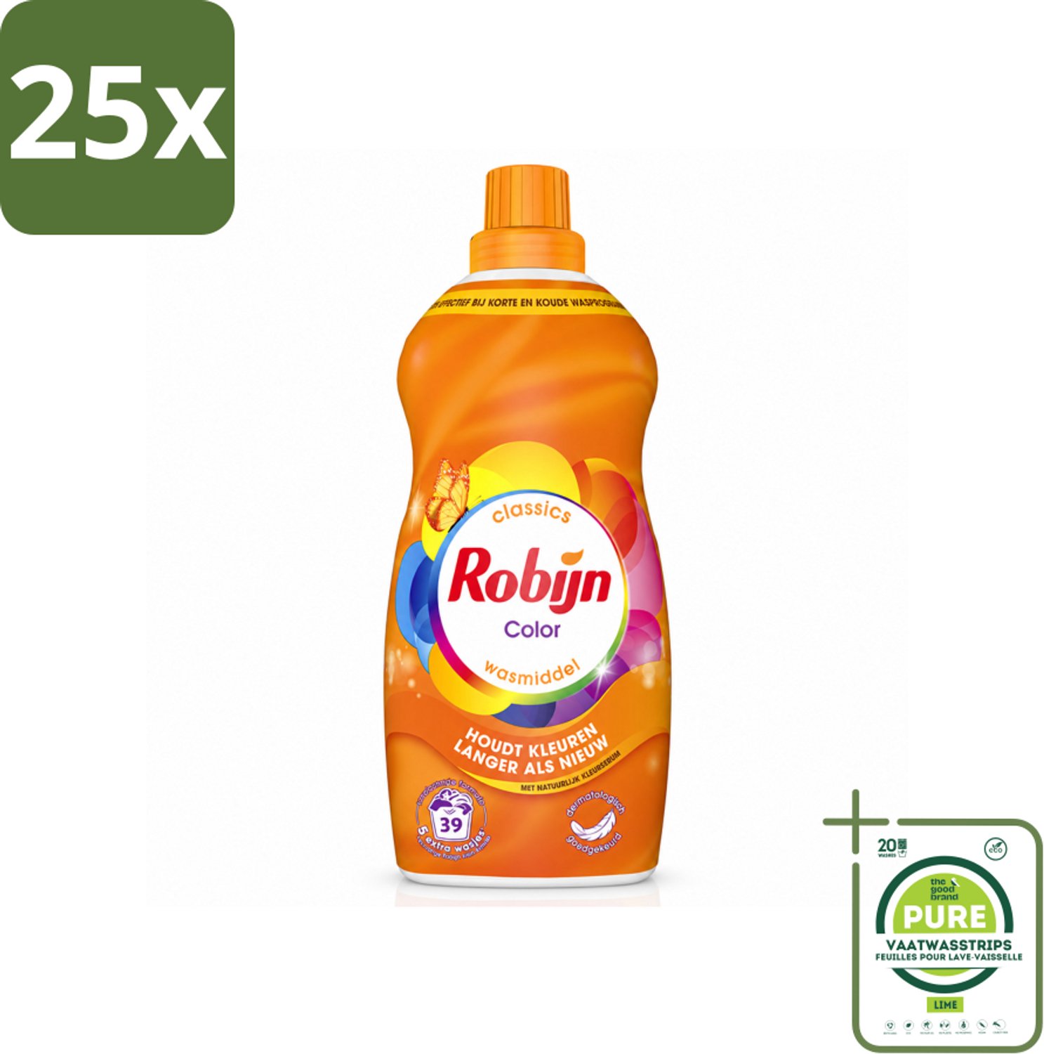 25 x Robijn – Vloeibaar Wasmiddel – Klein & Krachtig Color – 1,19 L - Grootverpakking - Vaatwasstrips - Kleurbehoud - Kleurherstel - Wasmiddel Kleur - Wasmiddel Voor Gekleurd Was - Koud Wasmiddel