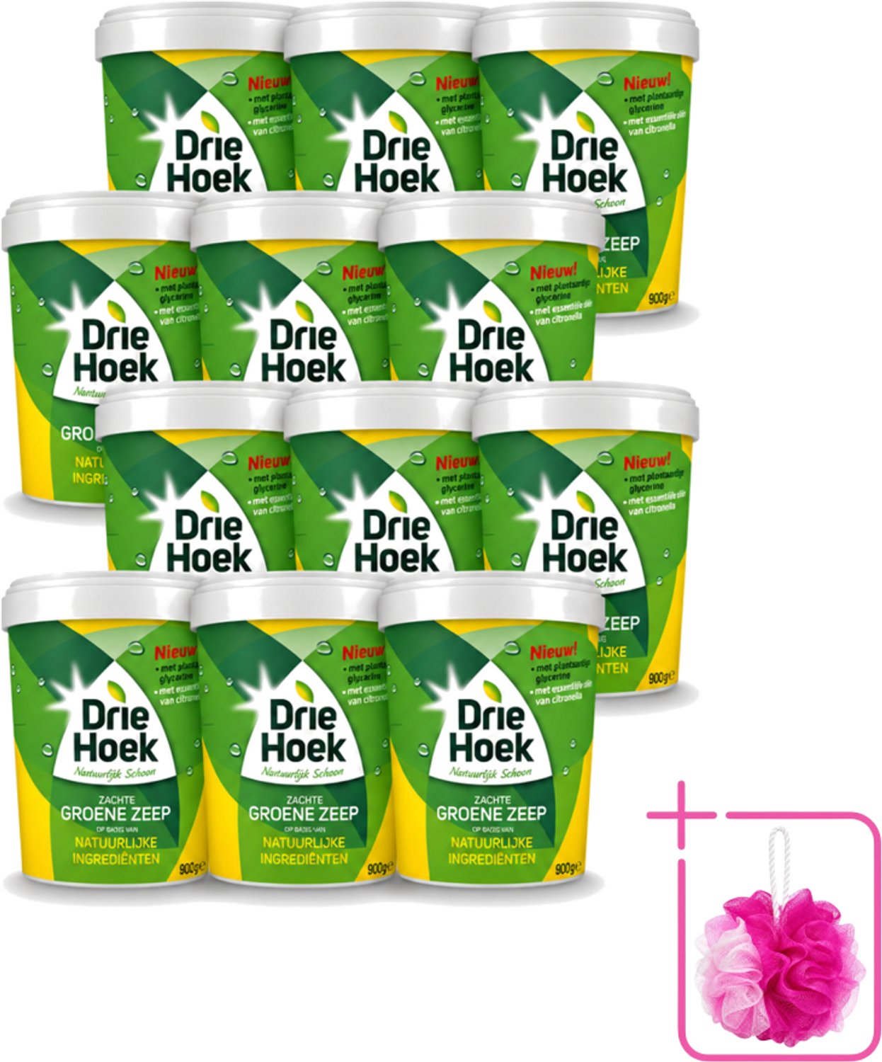 12 x Driehoek – Zachte Zeep – Groene Zeep – 900 gr - Bulkverpakking - Natuurlijke zeep - Douchemop - Reinigingsmiddel