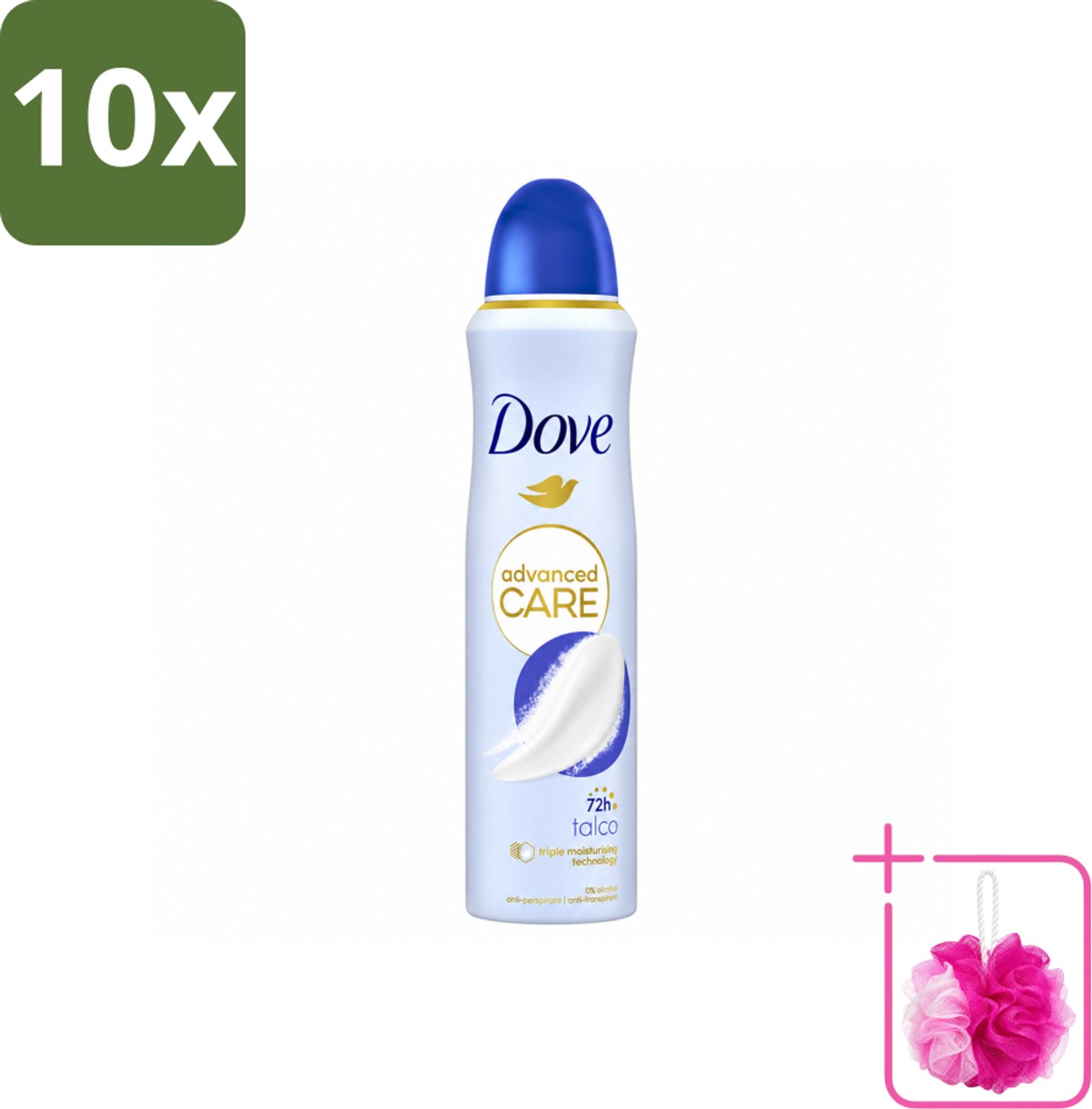 10 x Dove – Deodorant Spray – Talco – 150 ml - Bulkverpakking - Anti-transpirant - Douchemop - Deodorant spray