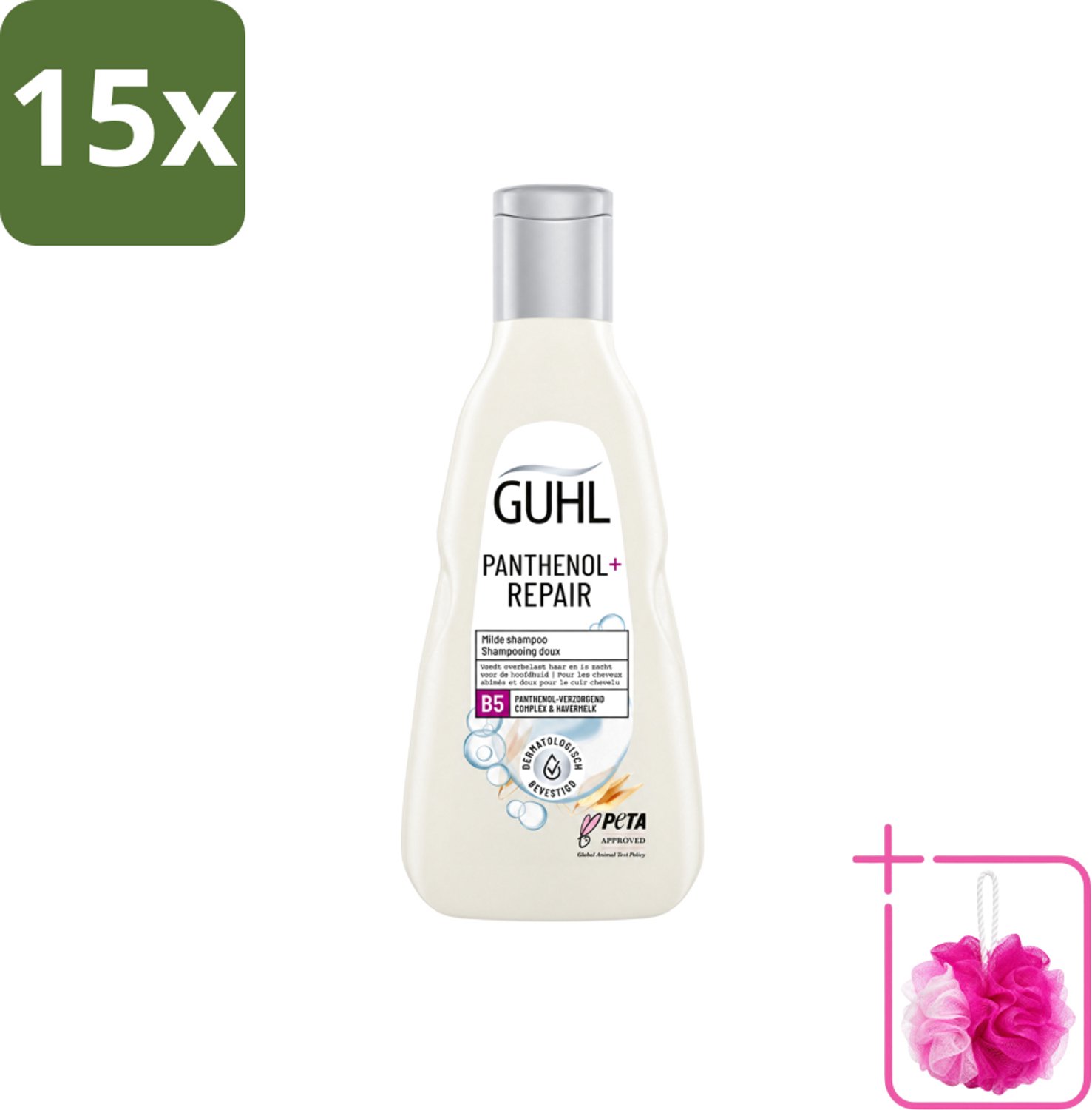 15 x Guhl – Shampoo – Panthenol+ Repair – 250 ml - Bulkverpakking - Hydratatie haar - Douchemop - Herstel shampoo