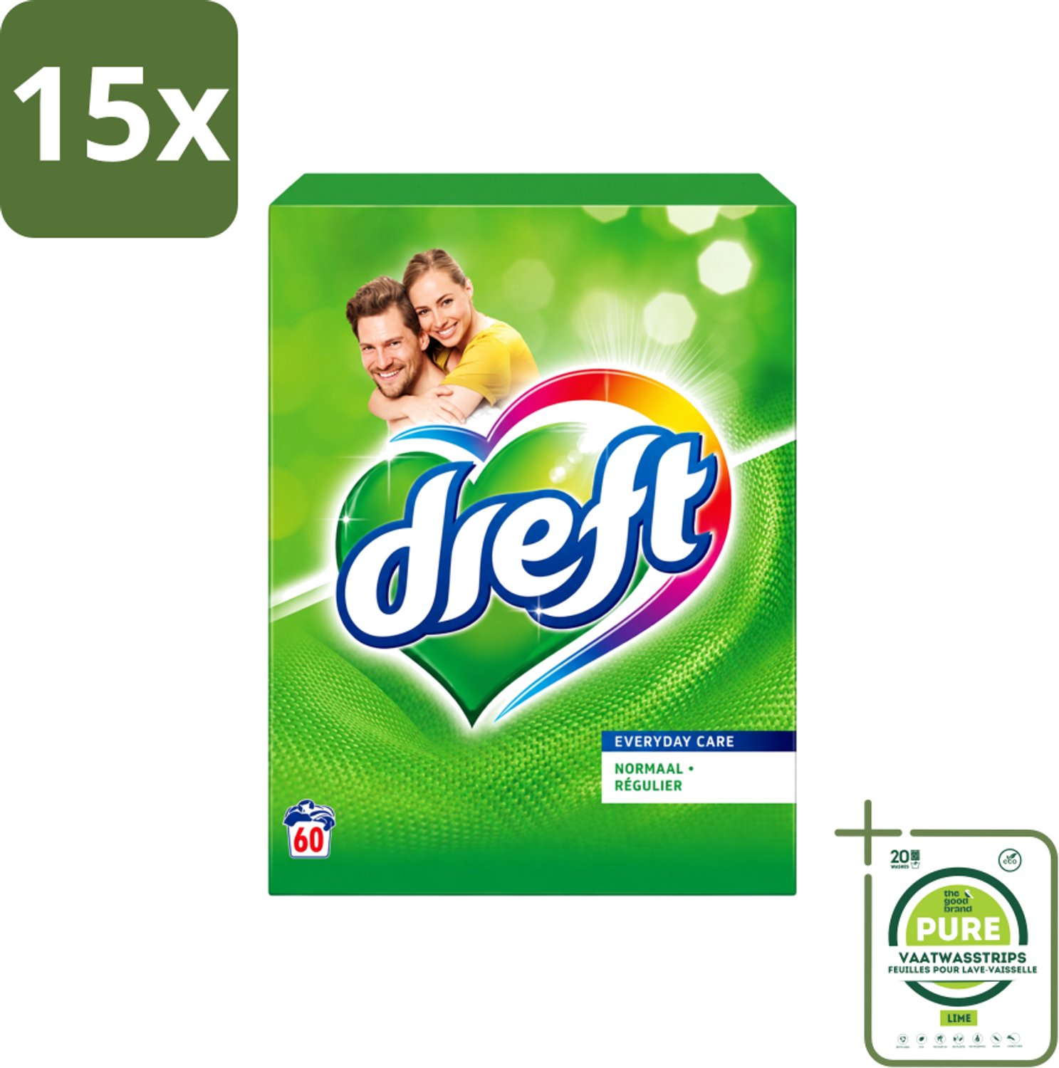 15 x Dreft - Everyday Care - Waspoeder - Gekleurde Was - Original - 60 Wasbeurten - Grootverpakking - Vaatwasstrips - Waspoeder - Gekleurde Was - Kleurbeschermend - Waspoeder Voor Kleding - Waspoeder Origineel