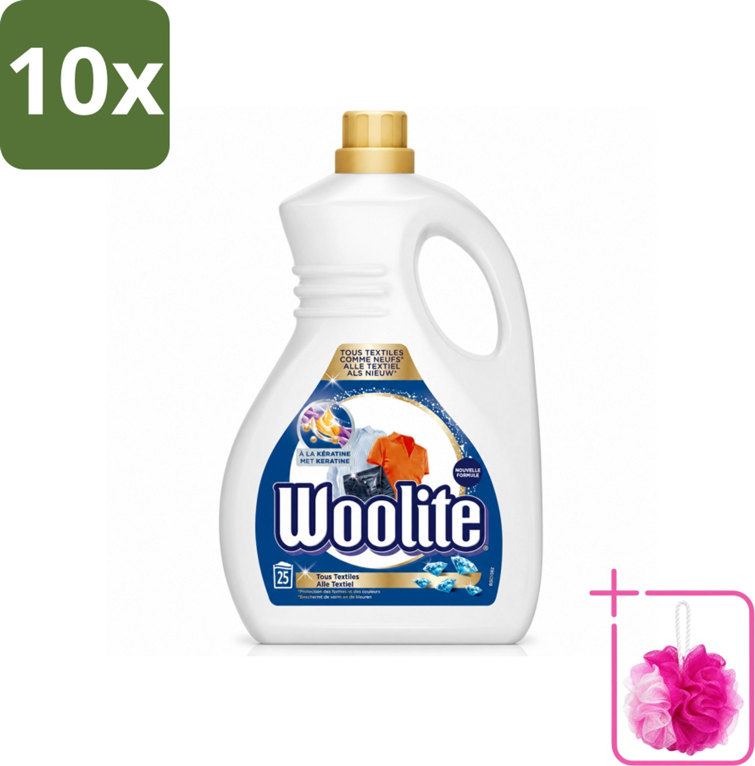 10 x Woolite - Wasmiddel - Vloeibaar Wasmiddel - Alle textiel - 25wb/1,5L - Bulkverpakking - Wasmiddel voor textiel - Douchemop - Keratine wasmiddel