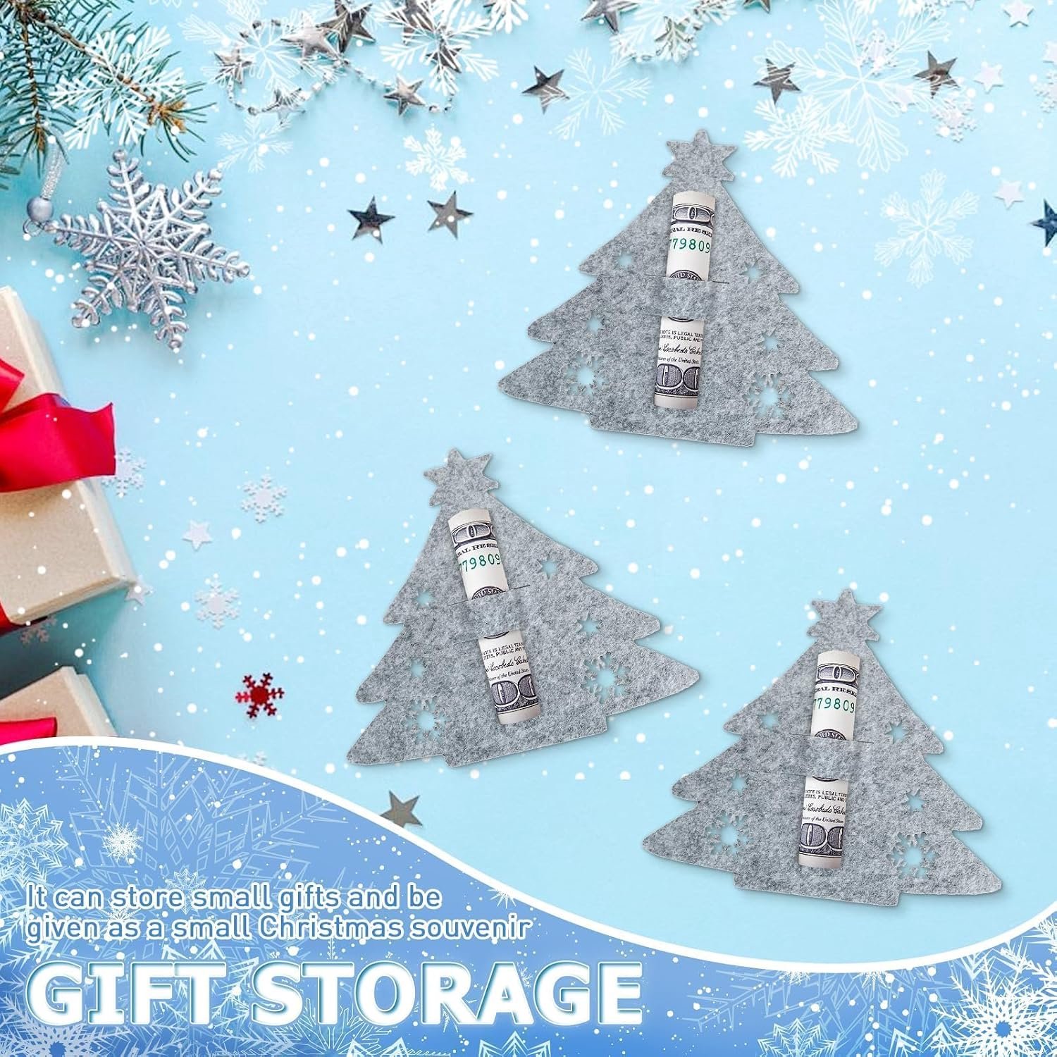 Cadeauset met vilten geld, 6 stuks, kerstcadeauset met geld, kerstcadeau met geld, kerstcadeauverpakking met geld voor contant geld, cadeaubonnen en vouchers