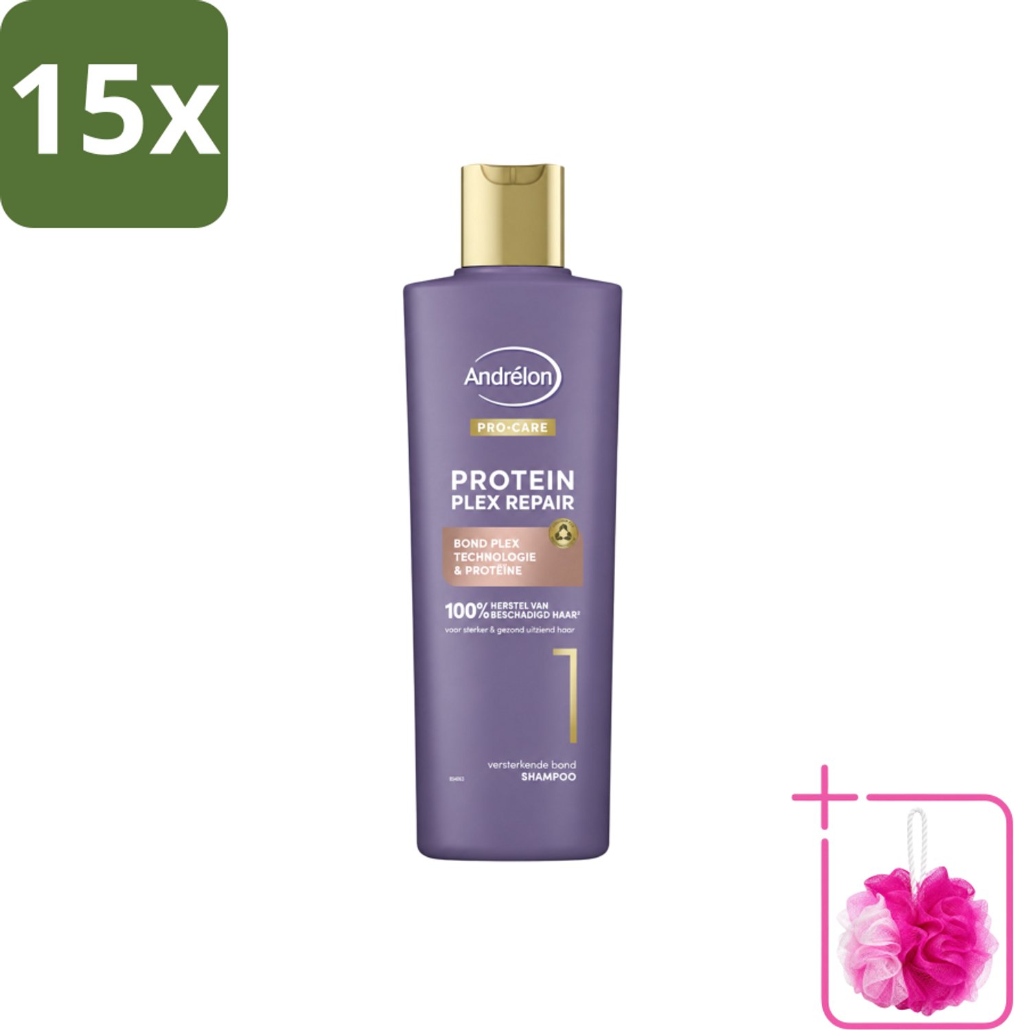 15 x Andrélon – Shampoo – Pro Care Protein Plex Repair – 250 ml - Bulkverpakking - Herstel haar - Douchemop - Beschadigd haar