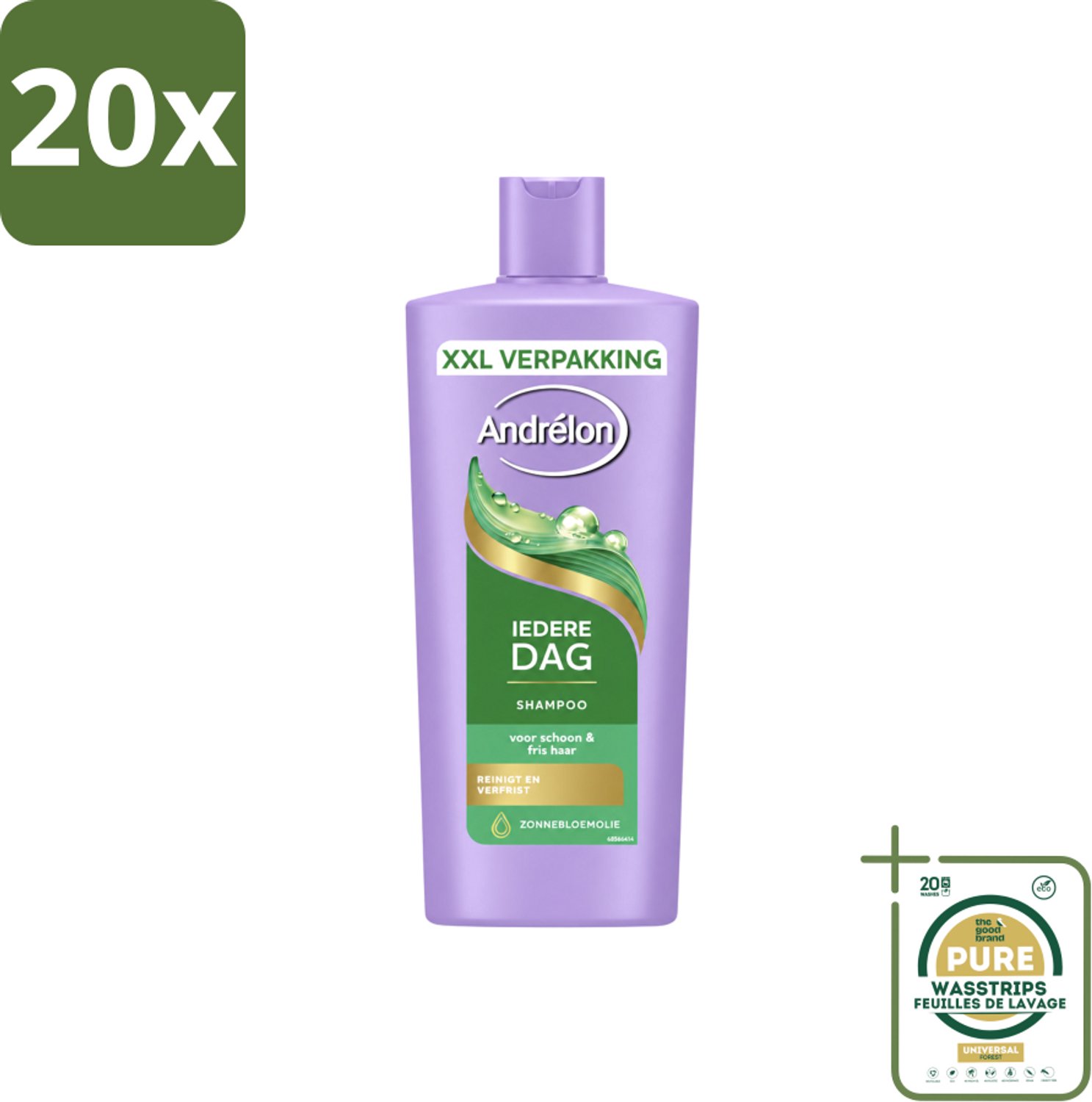 20 x Andrélon – Shampoo – Iedere Dag – 685 ml - Wasstrips - Haarkleur - Haartype - Haarverzorging - Dagelijks Wassen - Zachte Haar