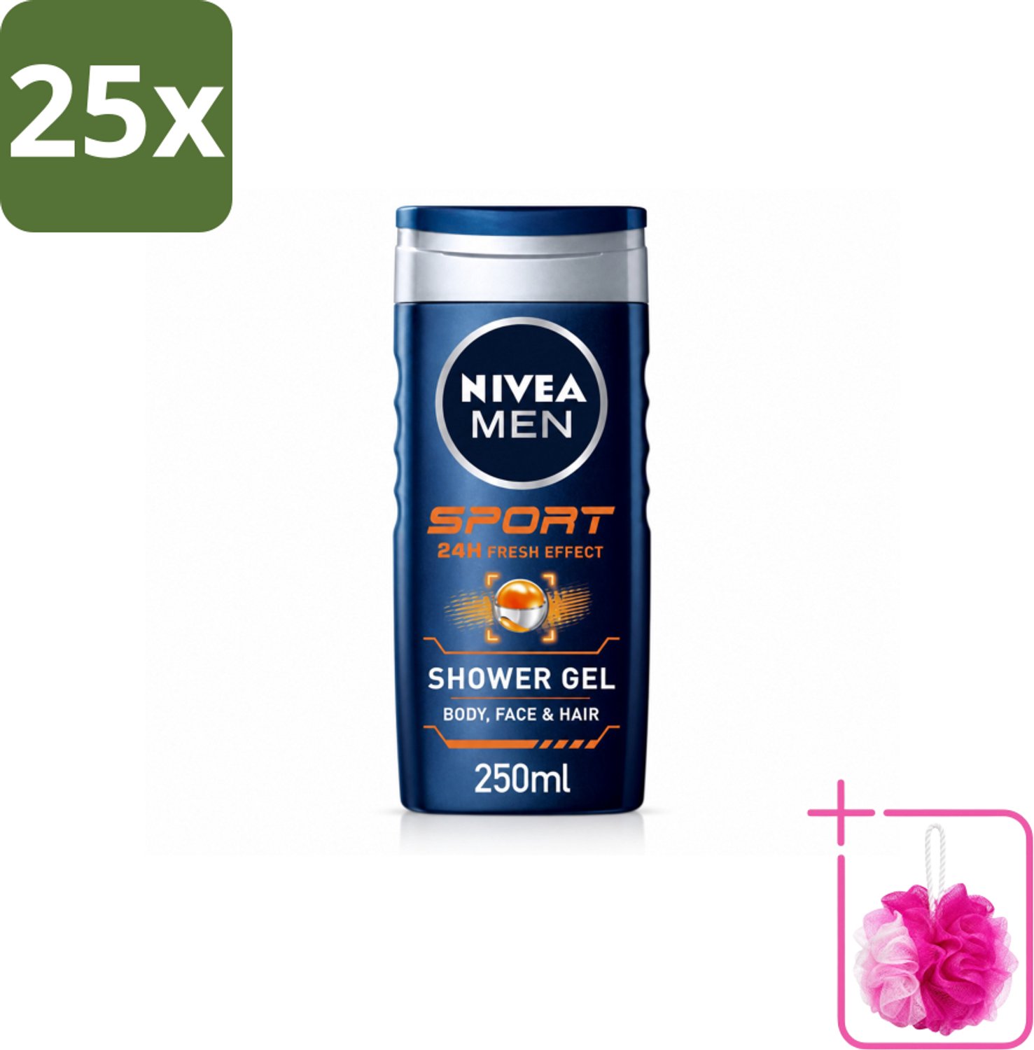 25 x NIVEA MEN – Douchegel – Sport – 250 ml - Bulkverpakking - Sportdouchegel - Douchemop - Fris na sporten