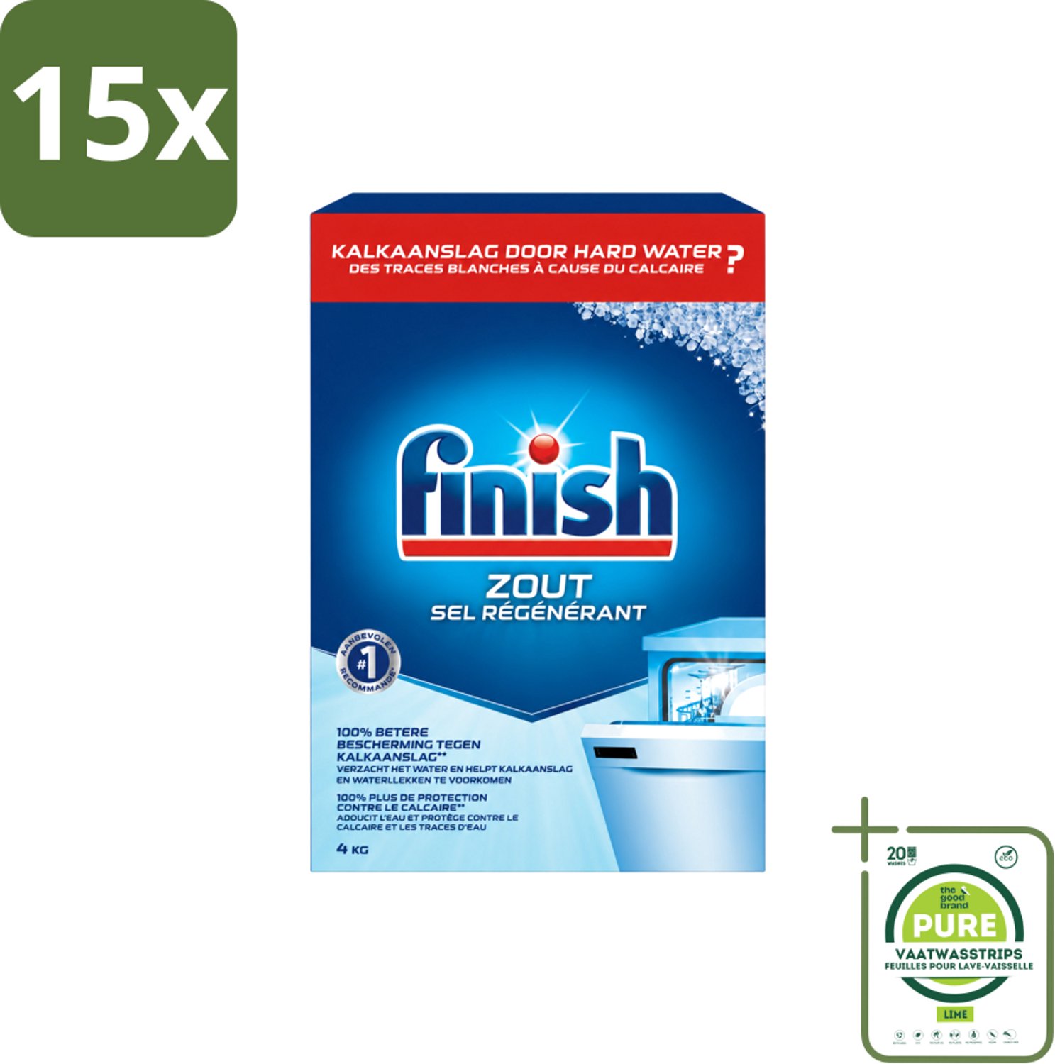 15 x Finish - Vaatwasmachine Zout - Anti-Kalk & Anti-Corrosie - 4 kg - Grootverpakking - Vaatwasstrips - Vaatwasmachine Zout - Kalkvoorkomend - Vaatwasmachine Bescherming - Kalkaanslag Voorkomen - Vaatwasmachine Filter Bescherming