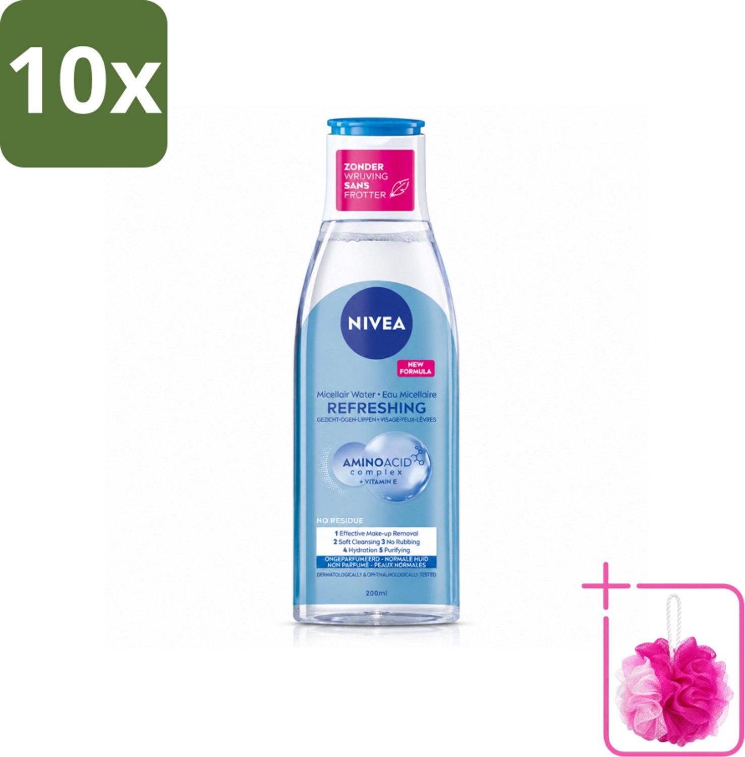 10 x NIVEA – Micellair Reinigingswater – Refreshing – 200 ml - Bulkverpakking - Gezichtsreiniger - Douchemop - Micellair water